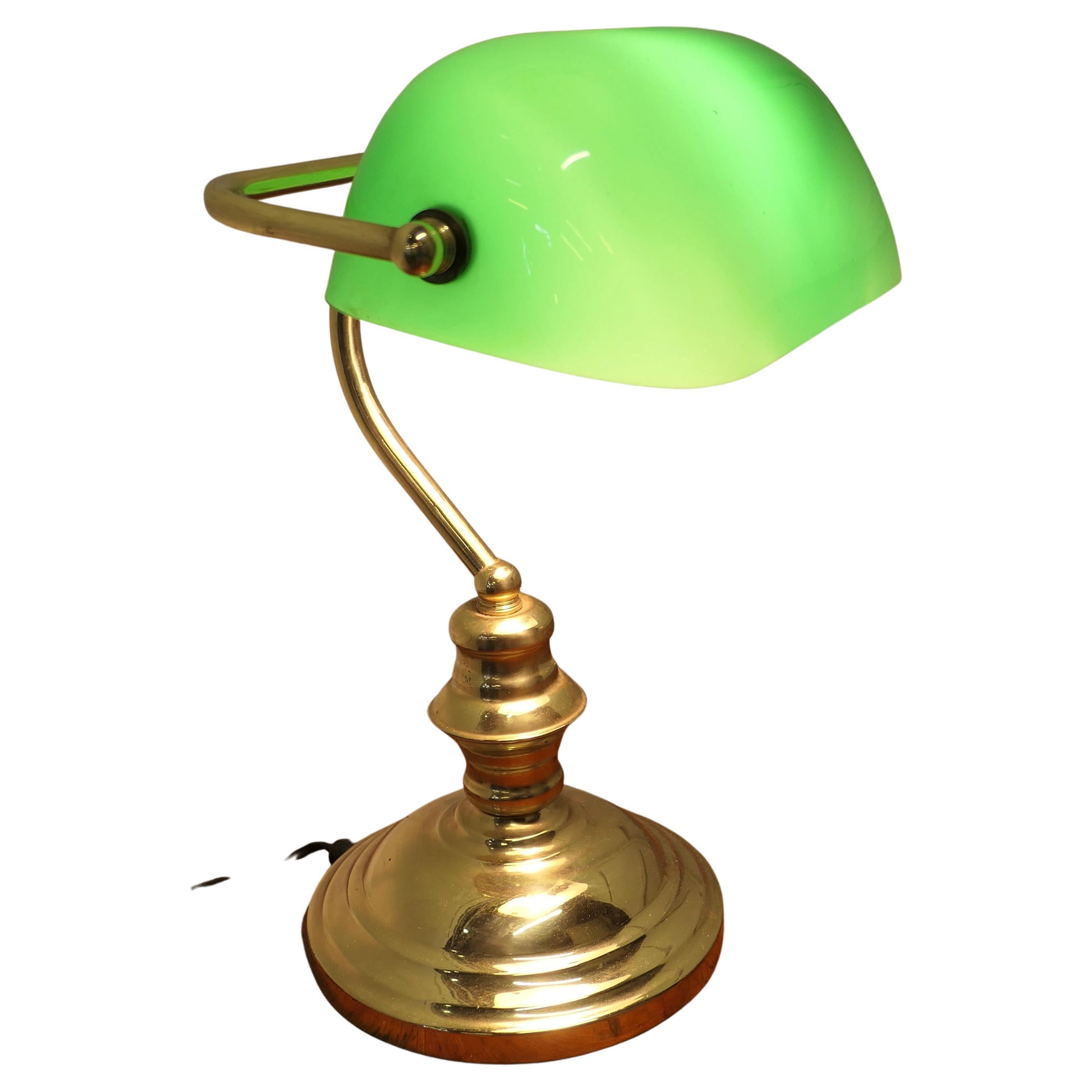Brass and Green Glass Banker��’s Desk Lamp   