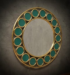 Brass and Green Glass Console / Wall Mirror, 2000