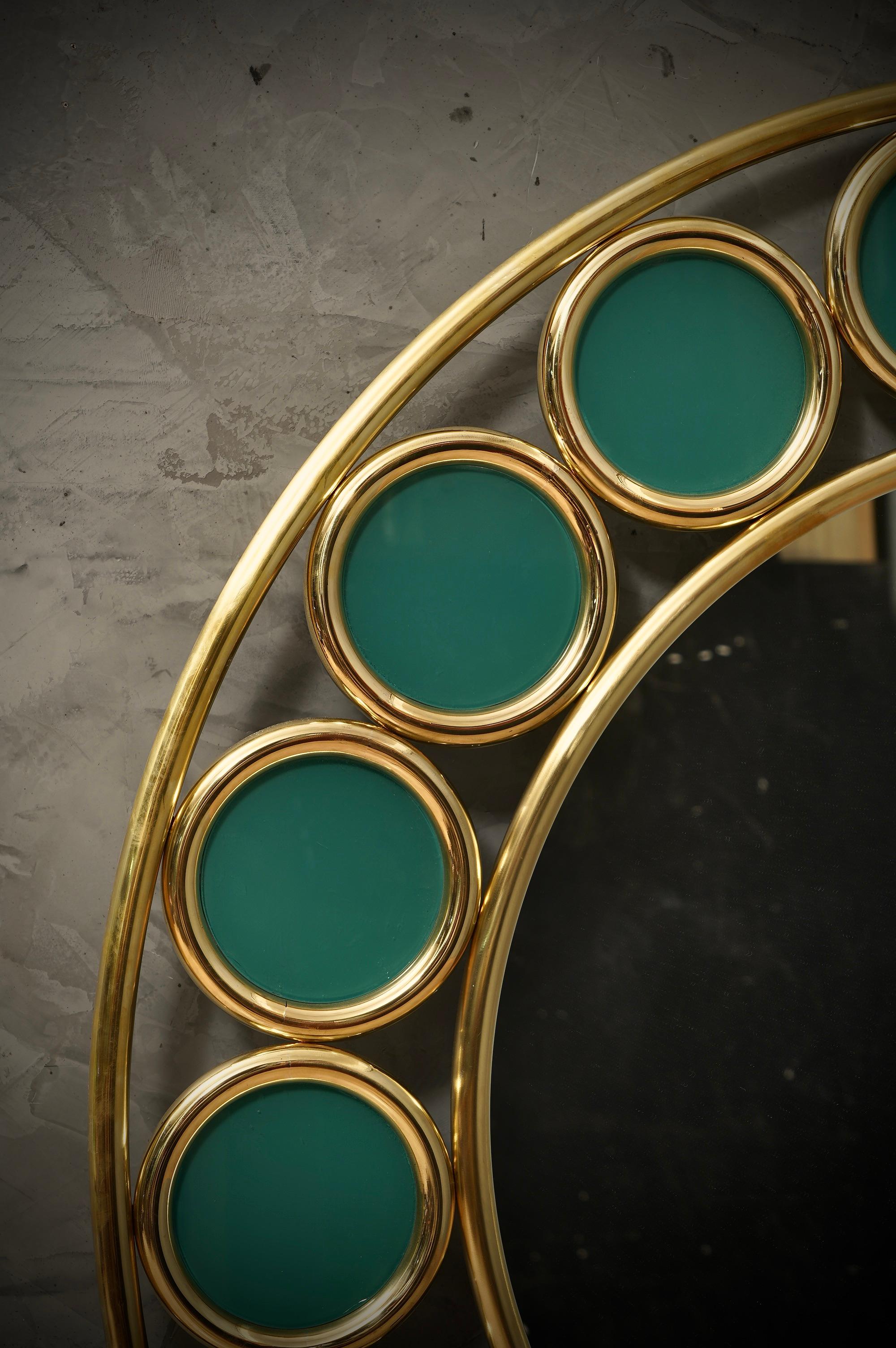 Italian Brass and Green Glass Console / Wall Mirror, 2000 For Sale