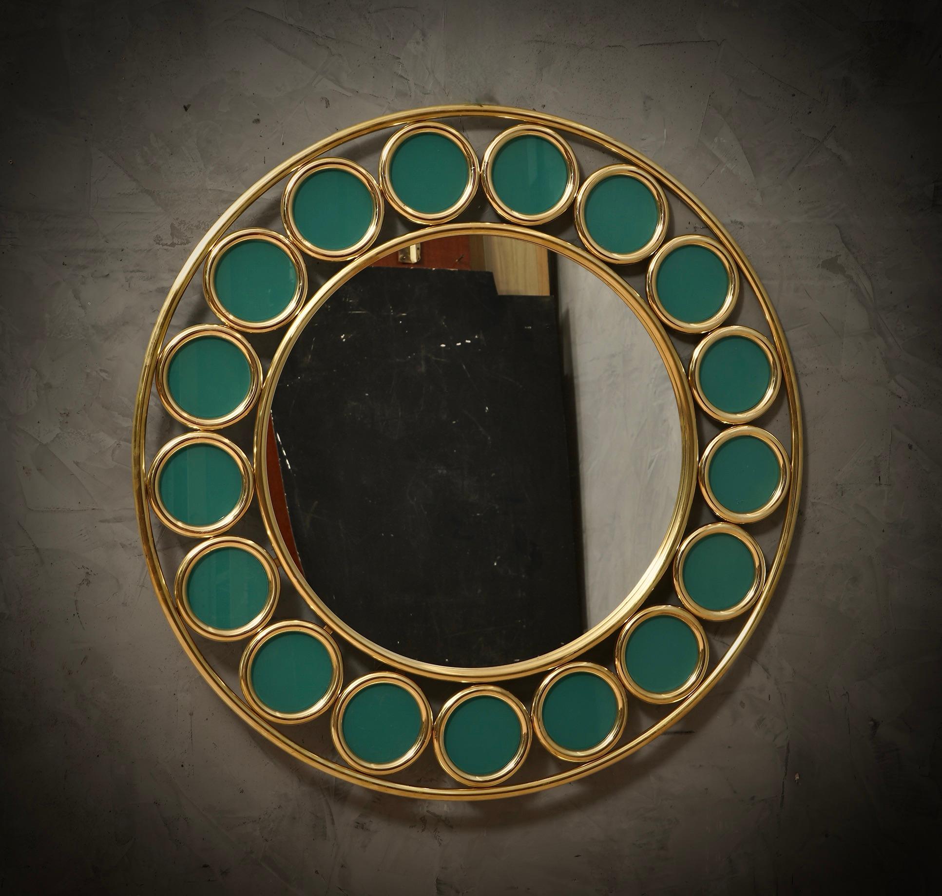 Brass and Green Glass Console / Wall Mirror, 2000 For Sale 2