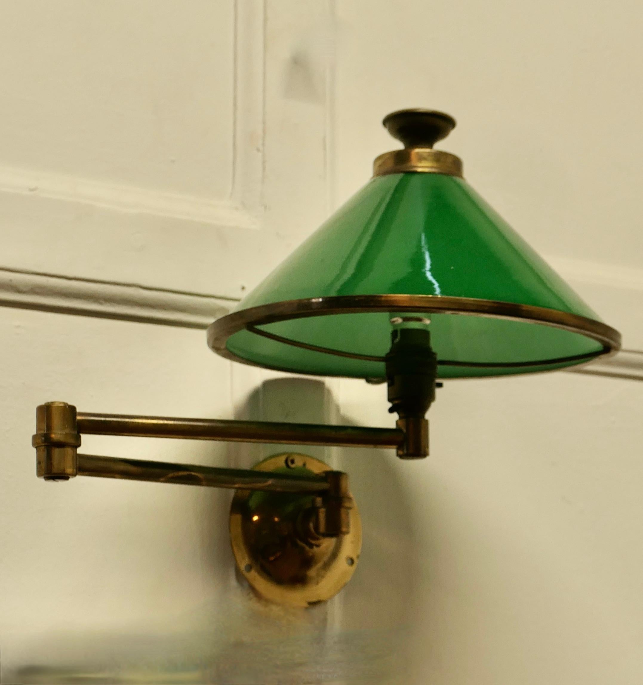 Brass and Green Glass Extending Wall Lamp   A lovely piece  For Sale 5