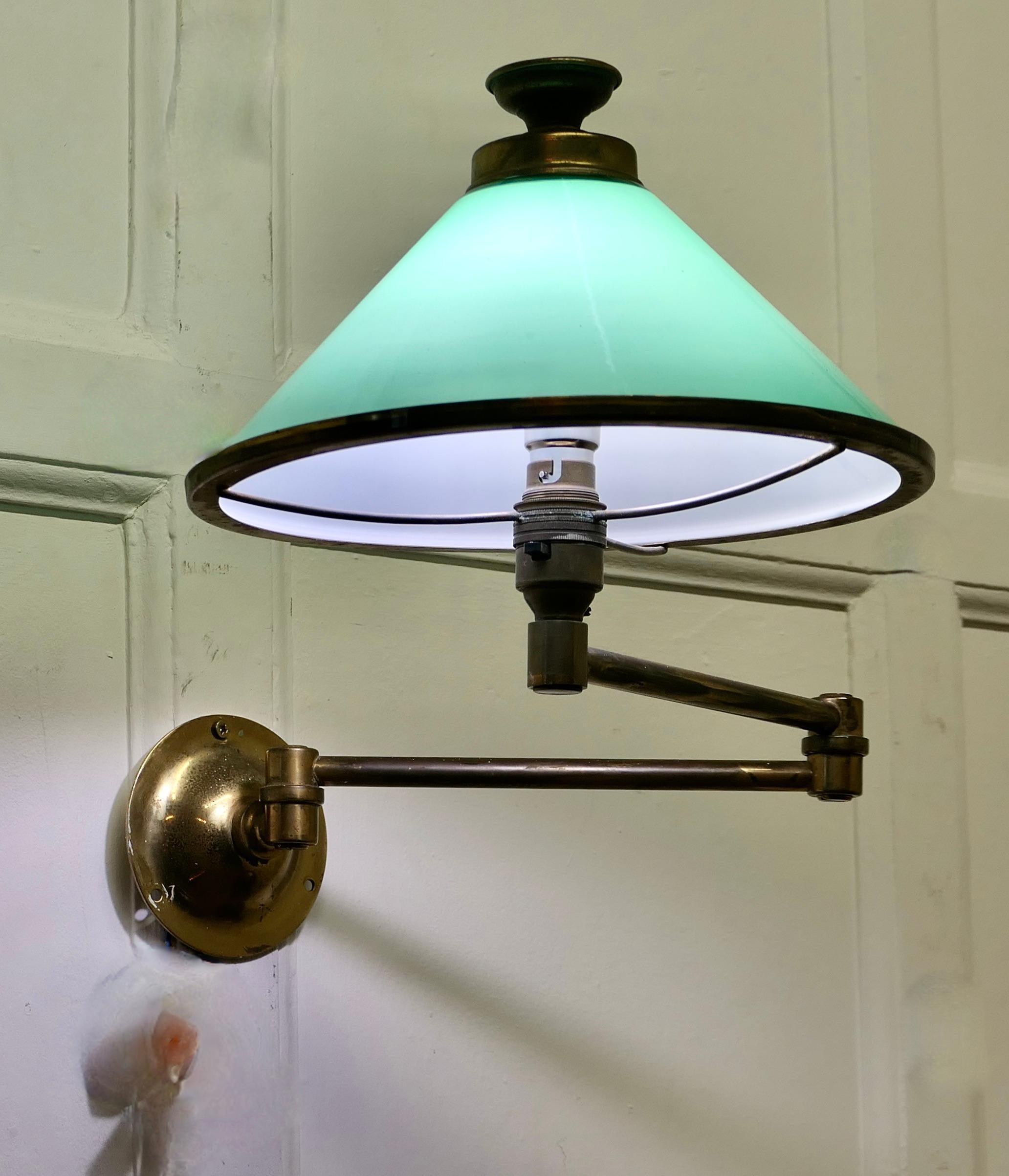 Brass and Green Glass Extending Wall Lamp   A lovely piece  For Sale 1