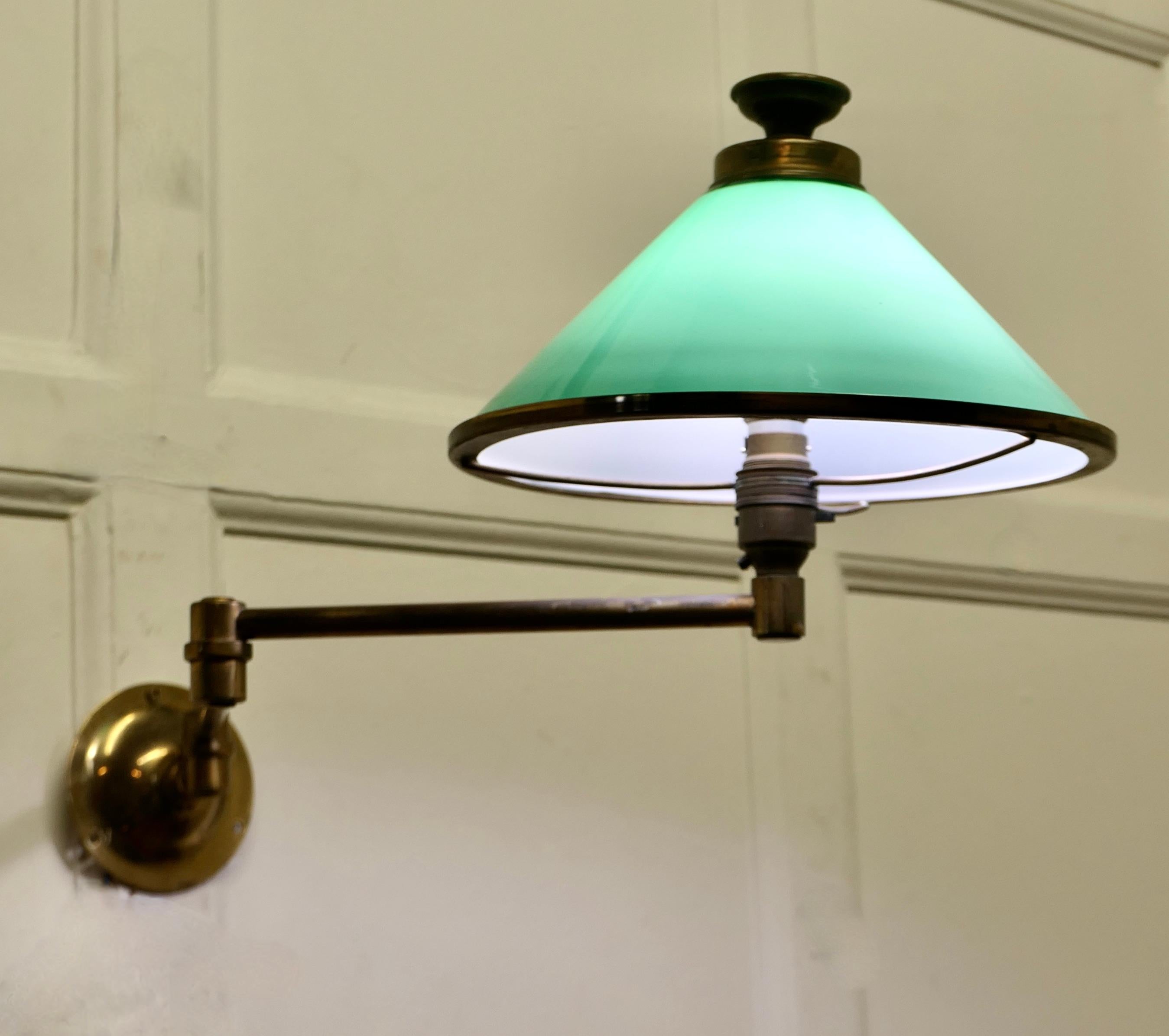 Brass and Green Glass Extending Wall Lamp   A lovely piece  For Sale 2
