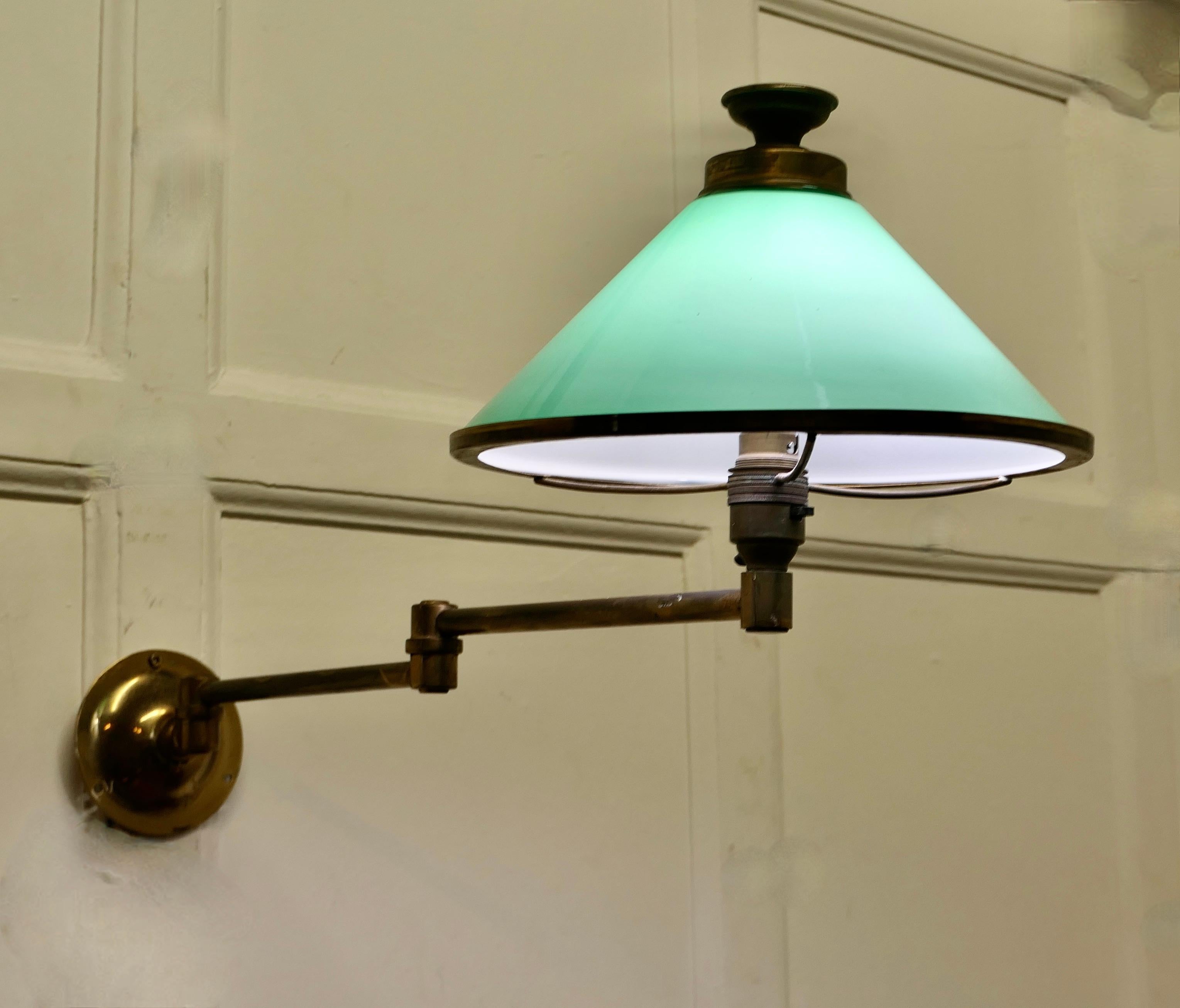 Brass and Green Glass Extending Wall Lamp   A lovely piece  For Sale 3