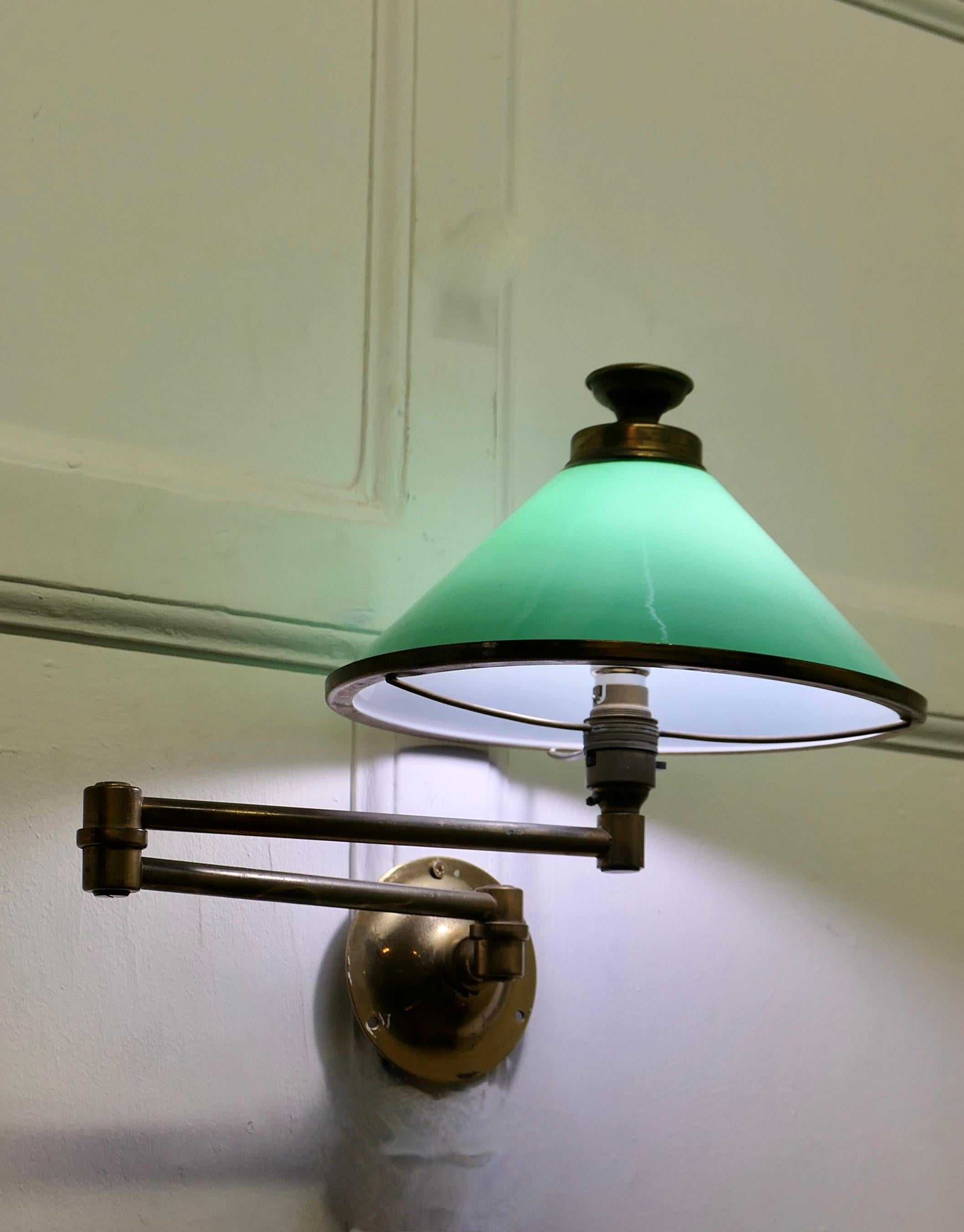 Brass and Green Glass Extending Wall Lamp   A lovely piece  For Sale 4