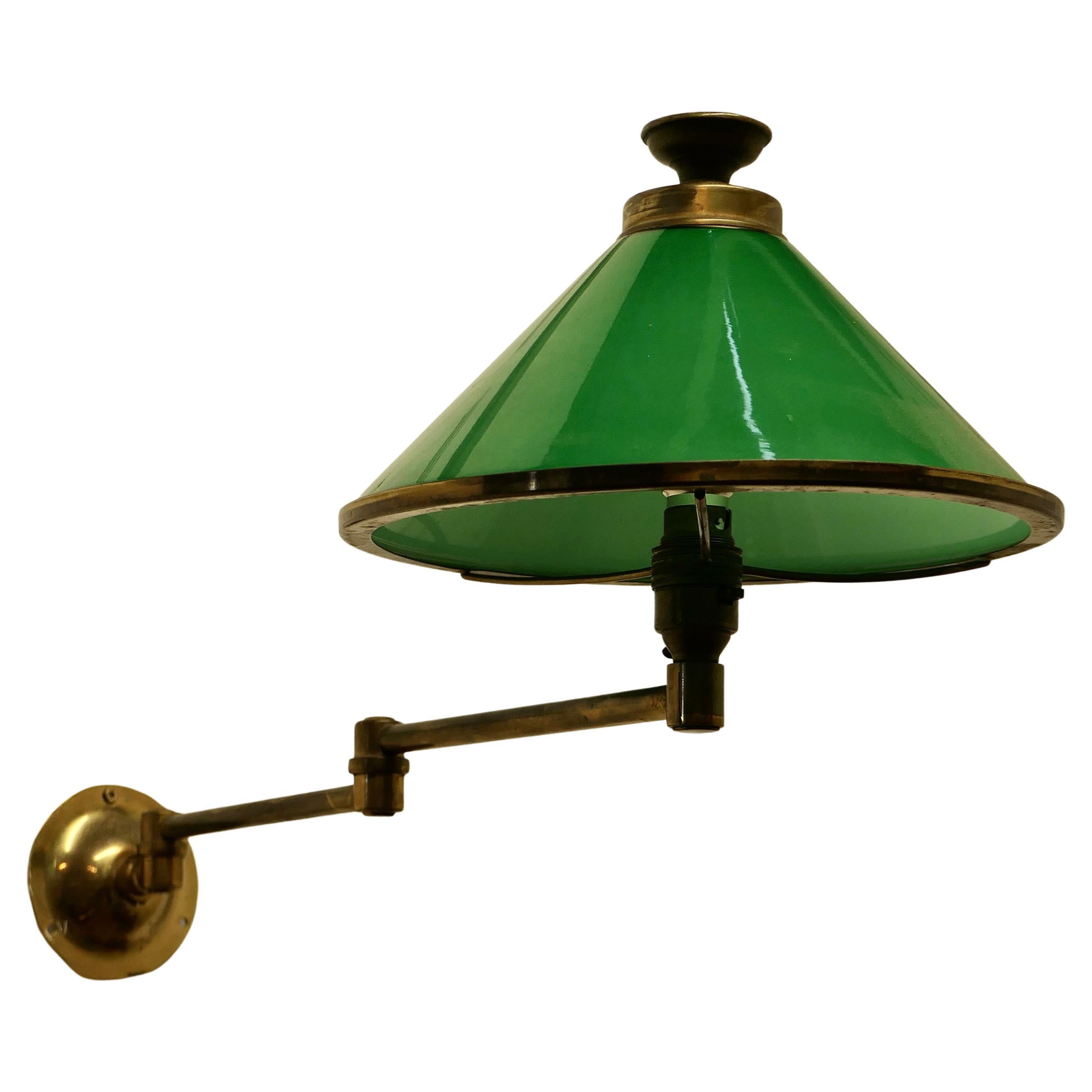 Brass and Green Glass Extending Wall Lamp   A lovely piece  For Sale