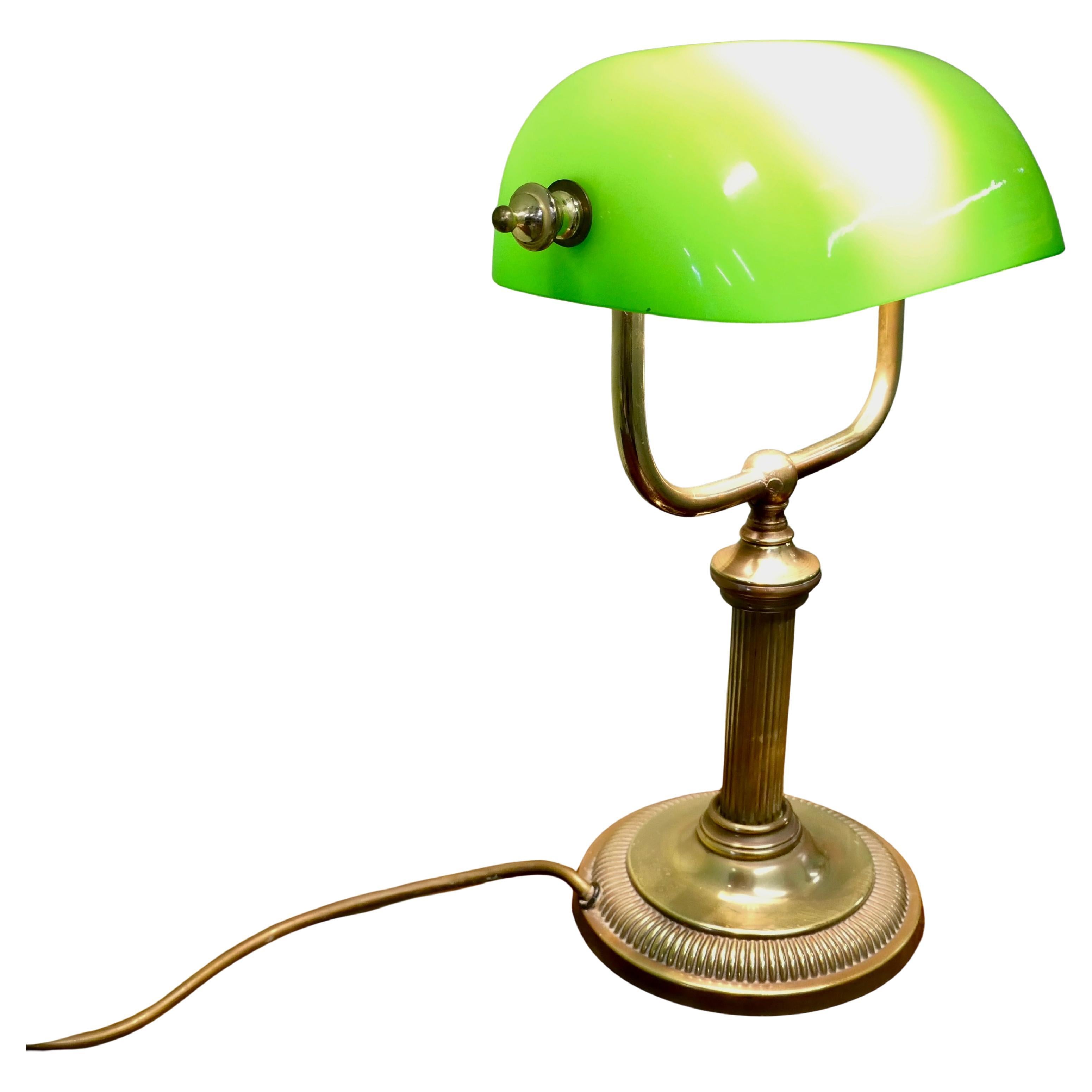 Brass and Green Glass Library Desk Lamp For Sale