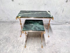 Brass and Green Marble Nesting Tables, 1960s