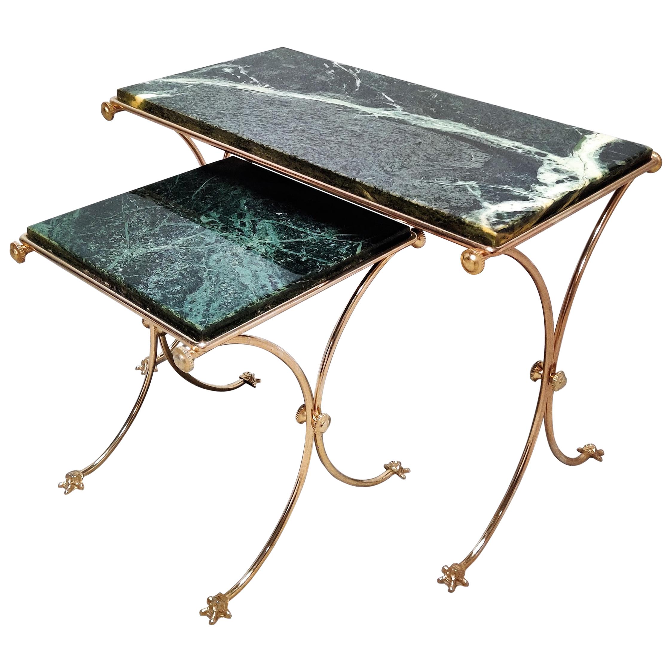 Brass and Green Marble Nesting Tables, 1960s