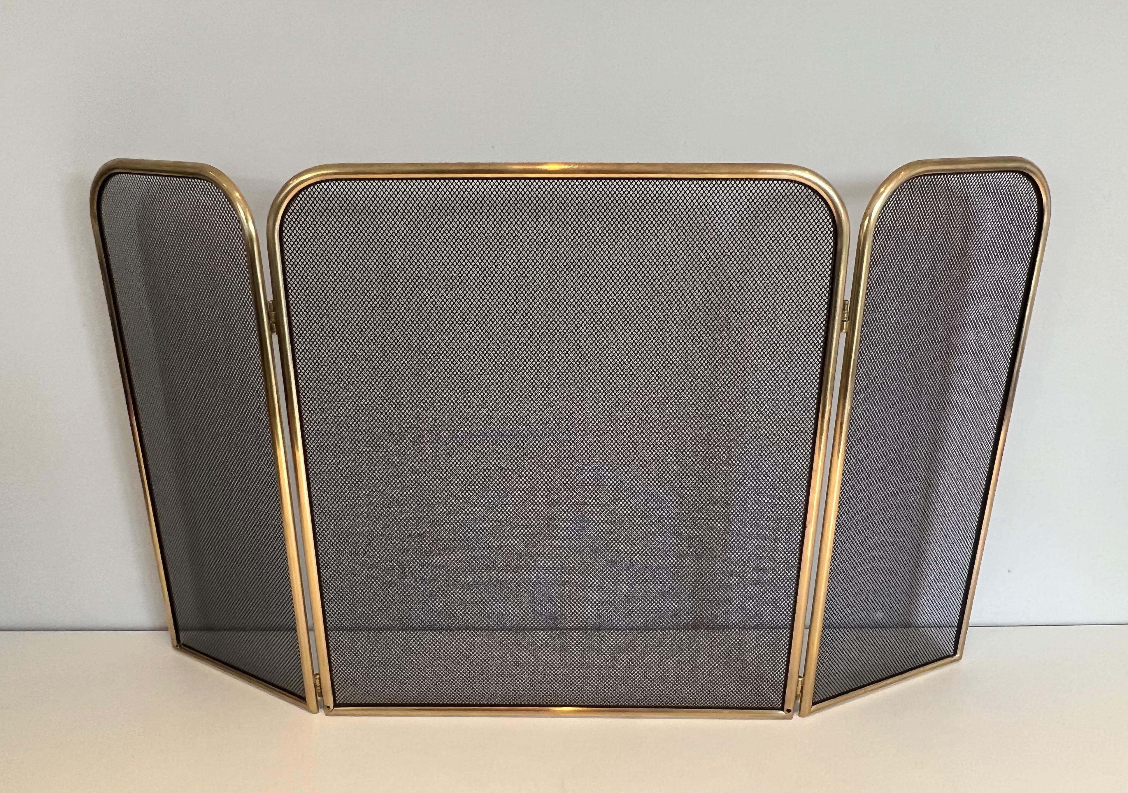 Brass and Grilling Fireplace Screen For Sale 6