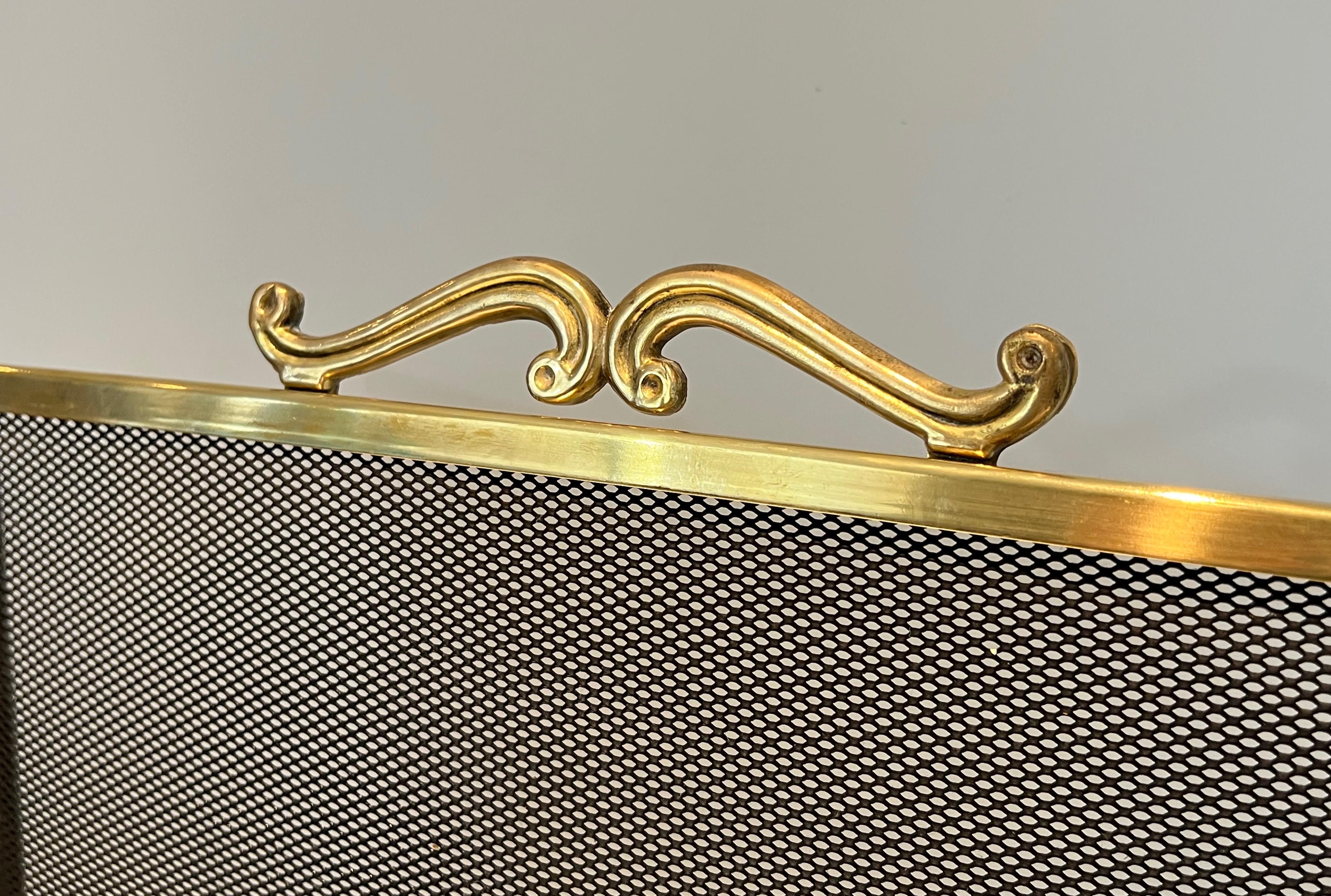 Neoclassical Brass and Grilling Fireplace Screen  For Sale