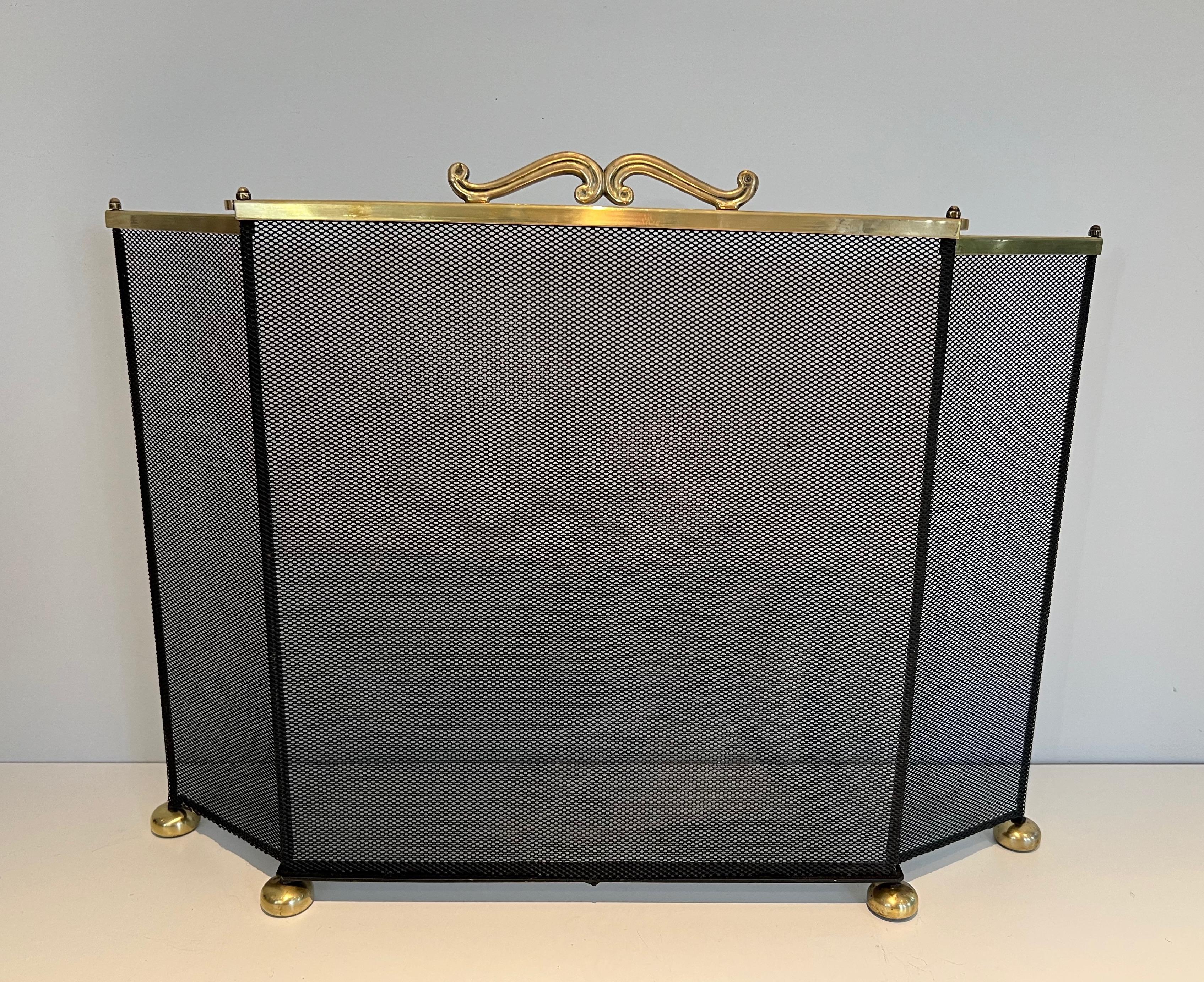 Brass and Grilling Fireplace Screen  In Good Condition For Sale In Marcq-en-Barœul, Hauts-de-France