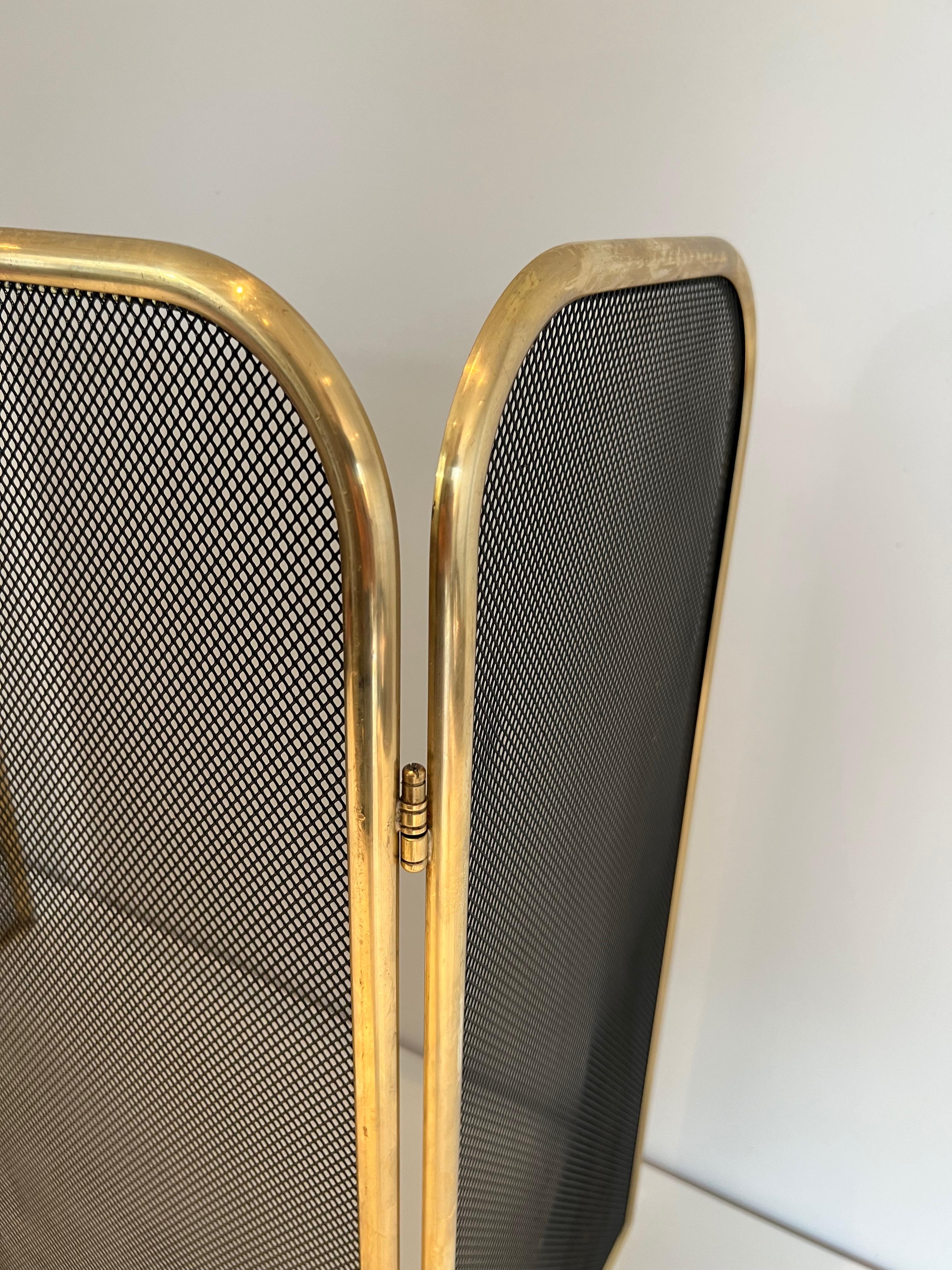 Brass and Grilling Fireplace Screen For Sale 2