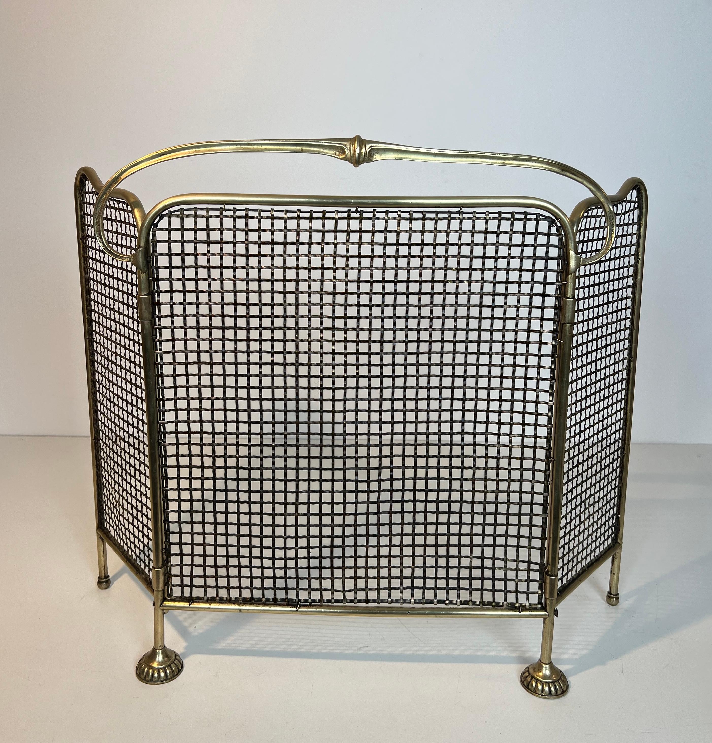 Écran de cheminée en laiton et grillage D'époque Art Nouveau. Circa 1900 en vente 13