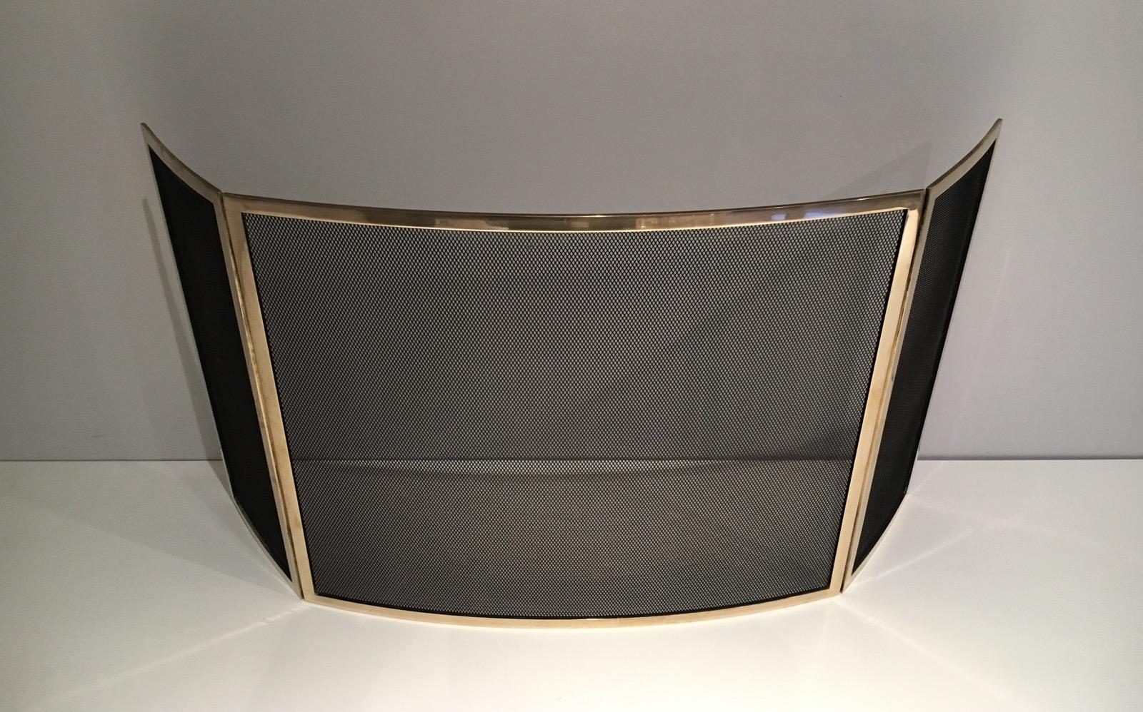 Late 20th Century Brass and Grilling Folding Fire Place Screen, French, circa 1970