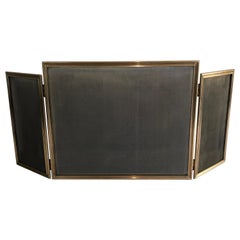 Brass and Grilling Folding Fireplace Screen, French, circa 1970