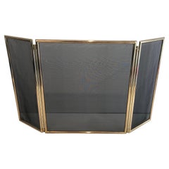 Brass and Grilling Folding Fireplace Screen, French, Circa 1970