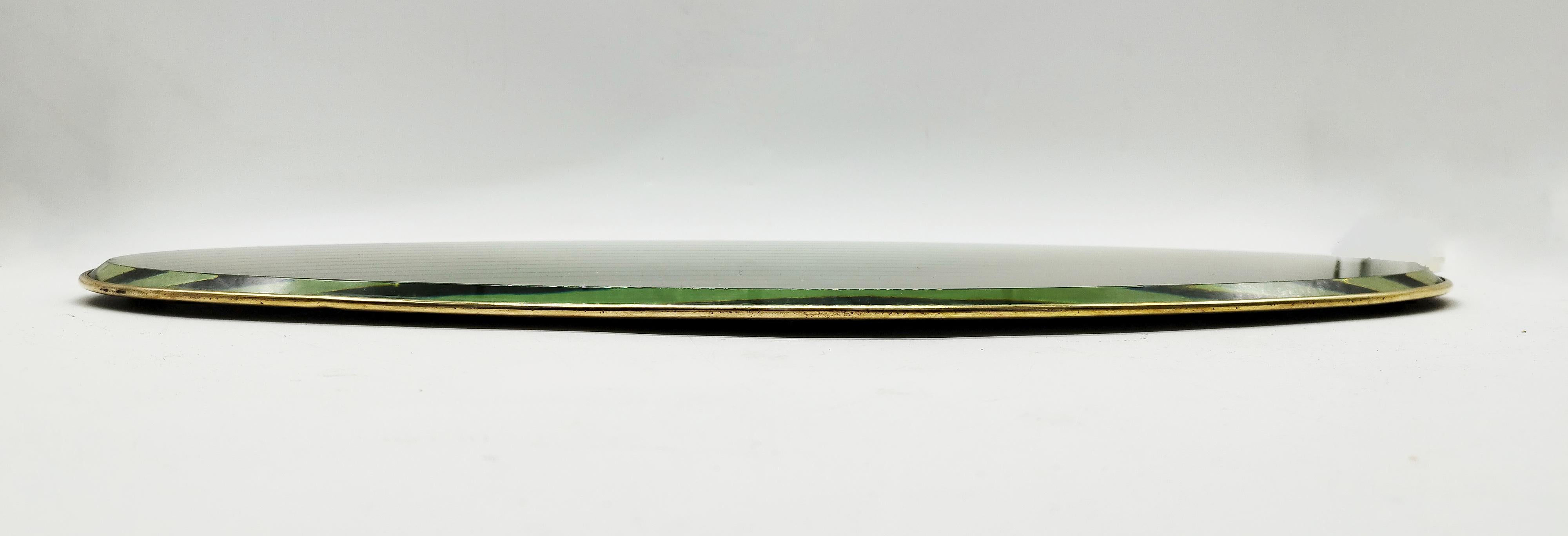 Mid-Century Modern Brass and Ground Mirror Oval Tray, Italy 1950s