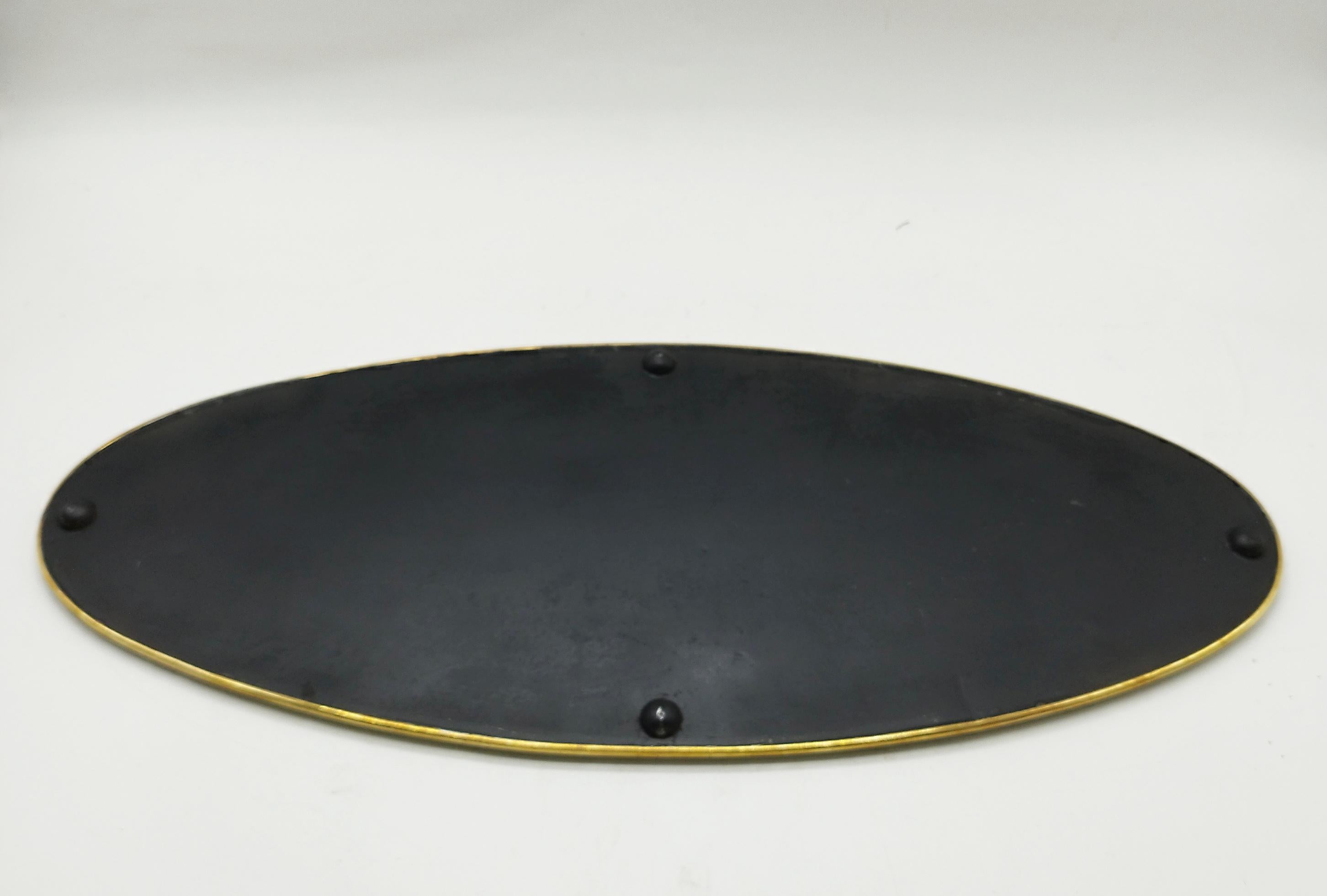 Brass and Ground Mirror Oval Tray, Italy 1950s In Good Condition In Naples, IT