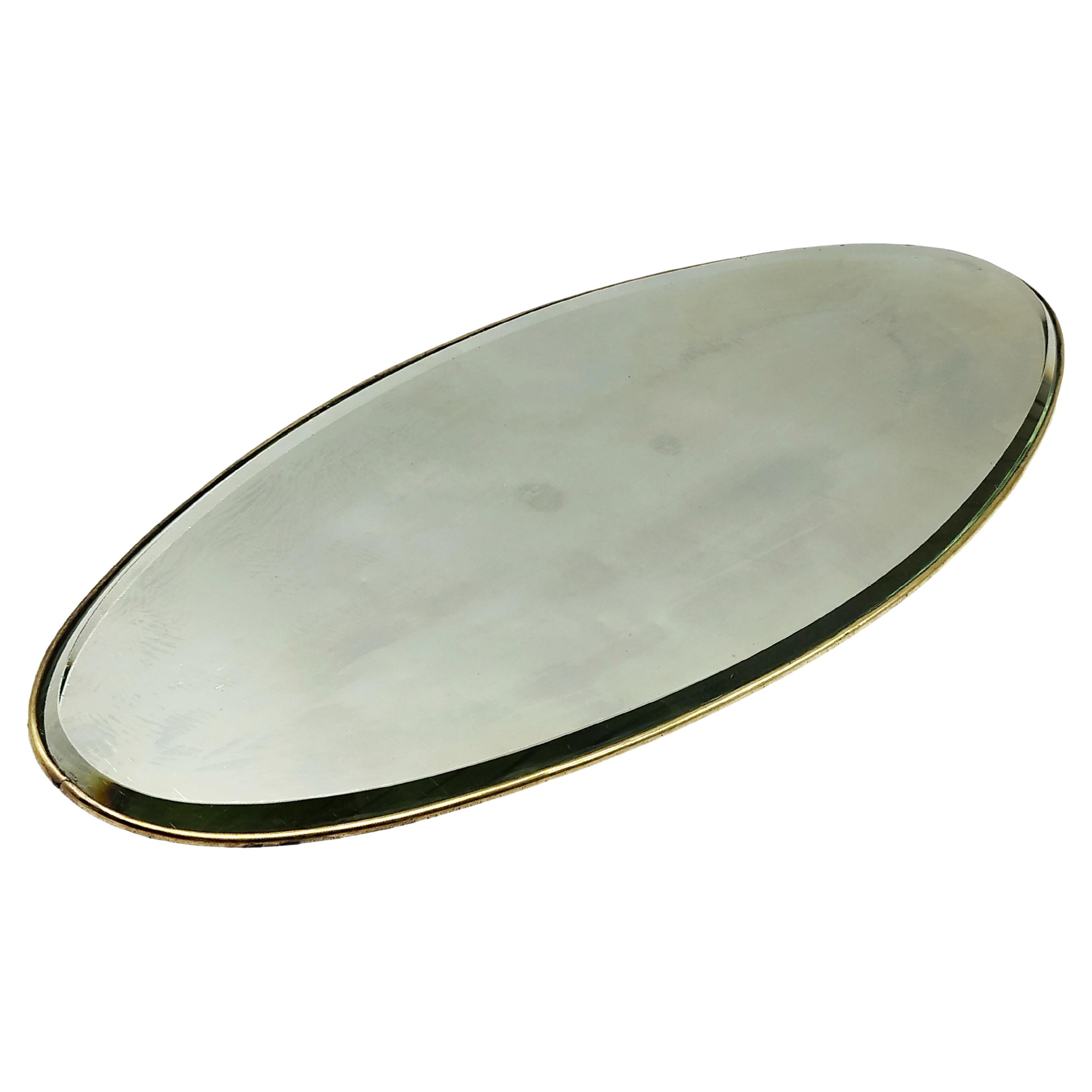 Brass and Ground Mirror Oval Tray, Italy 1950s