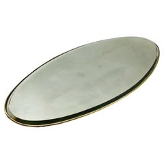 Vintage Brass and Ground Mirror Oval Tray, Italy 1950s