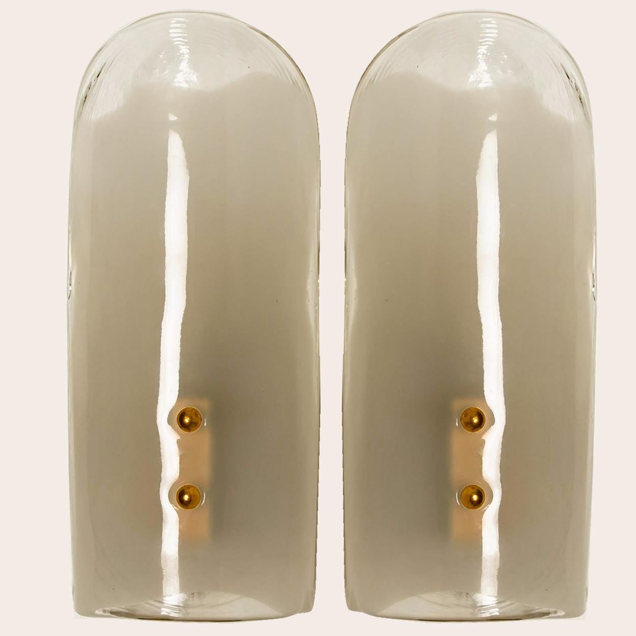 Mid-Century Modern Brass and Hand Blown Murano Glass Wall Lights by J.T. Kalmar, 1960s