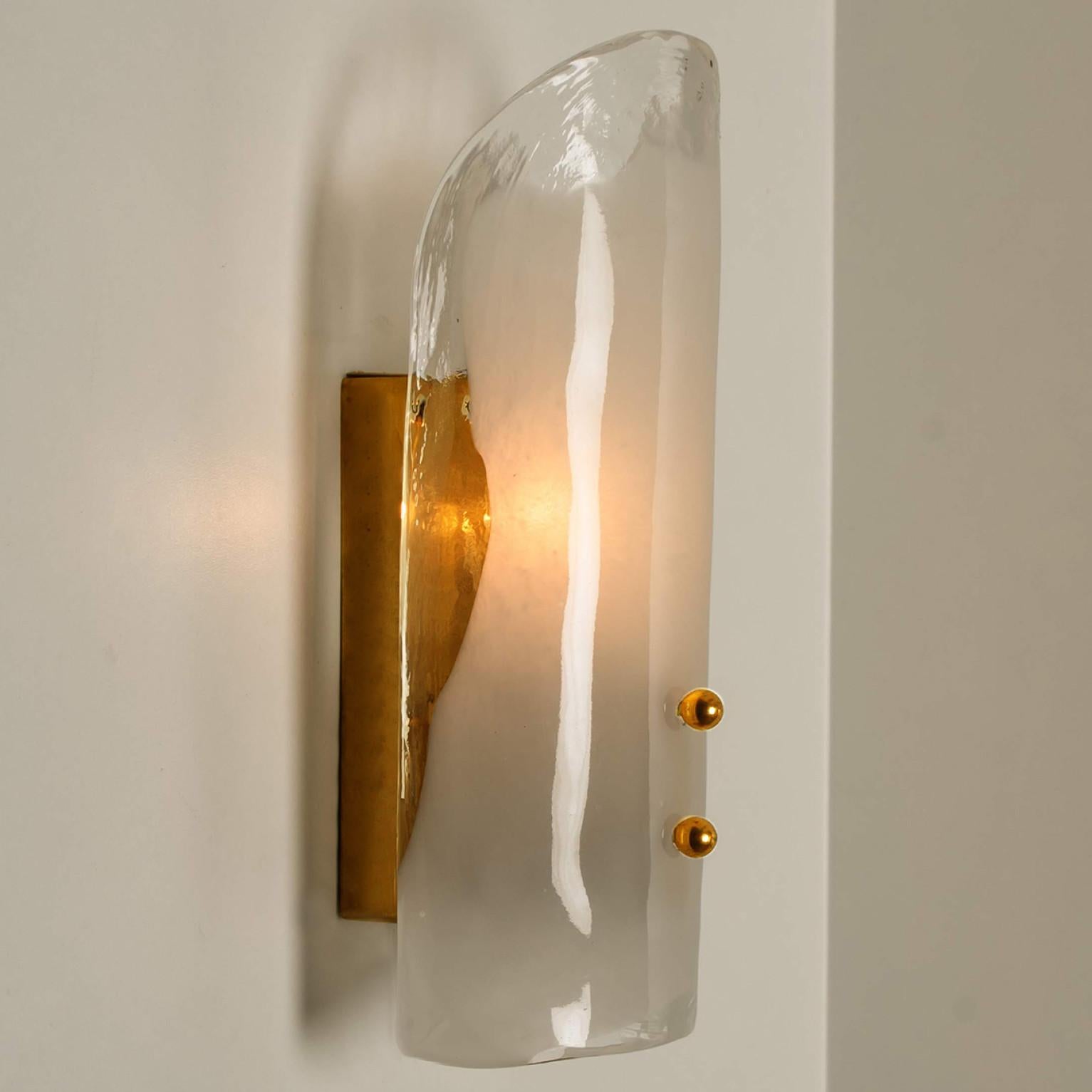 Brass and Hand Blown Murano Glass Wall Lights by J.T. Kalmar, 1960s 2