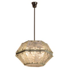 Brass and hand-faceted glass pendant lamp attributed to Fontana Arte Italy 1960s