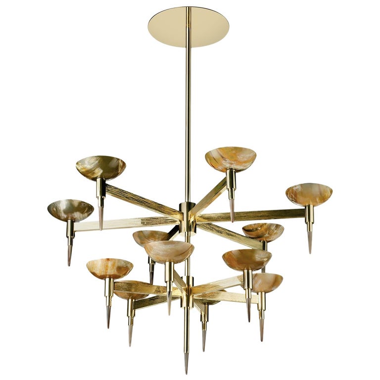 Brass and Horn Chandelier For Sale at 1stDibs