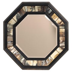 Brass and horn octagonal mirror with horn by Anthony Redmile, UK ca. 1980