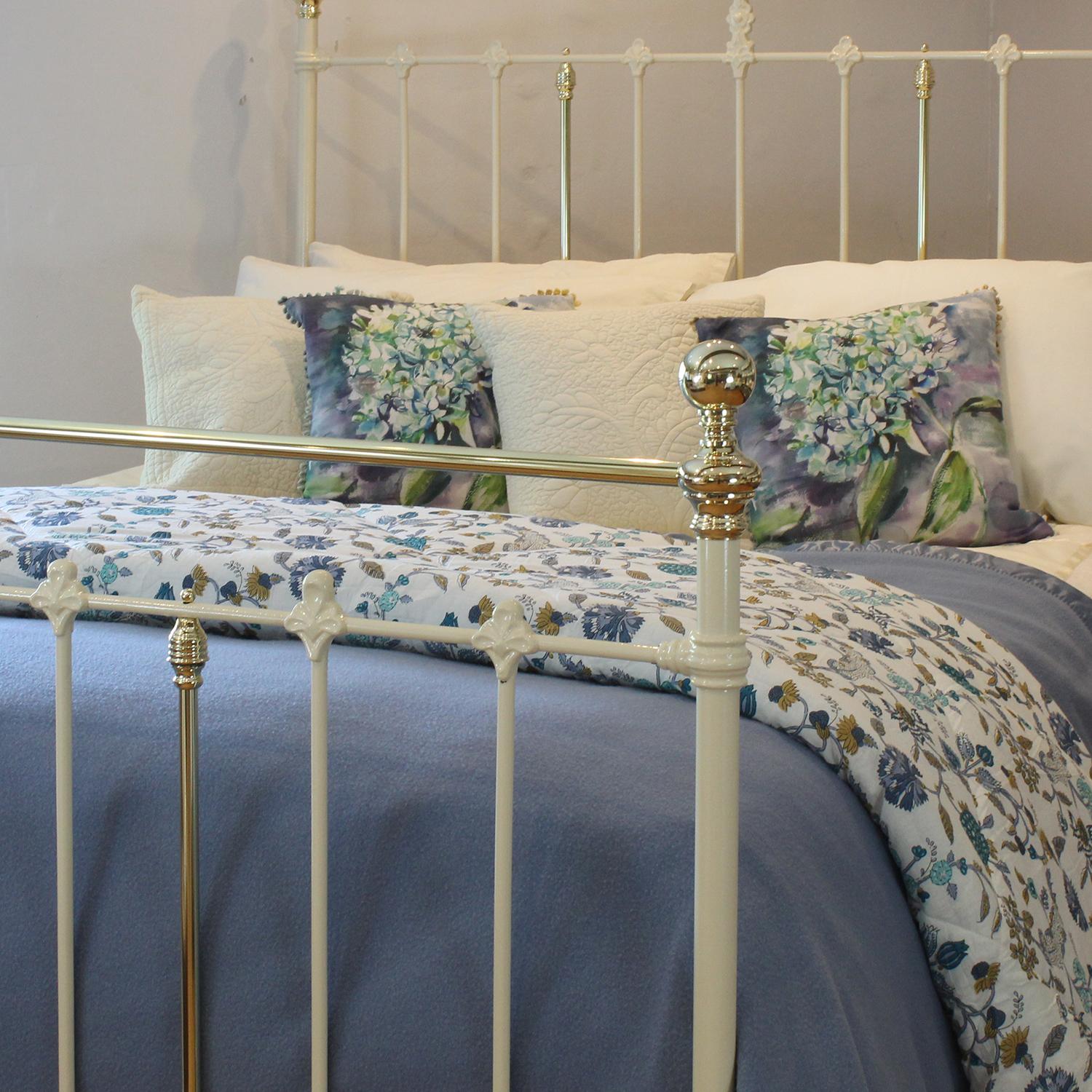 Cast Brass and Iron Antique Bed in Cream, MK256