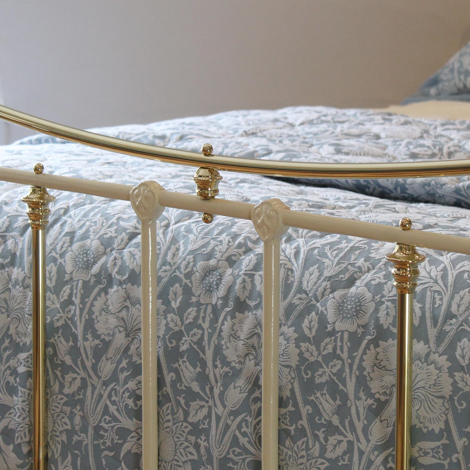 Late Victorian Brass and Iron Antique Bed in Cream, MK260