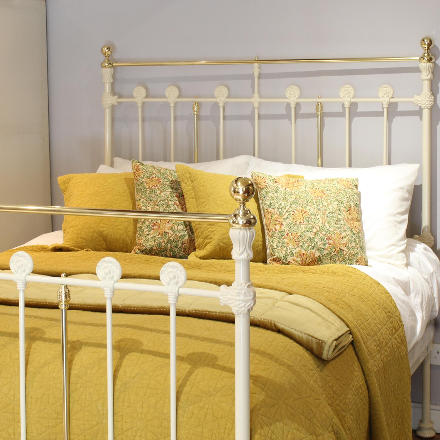 Brass and Iron Antique Bed in Cream, MK263 at 1stDibs