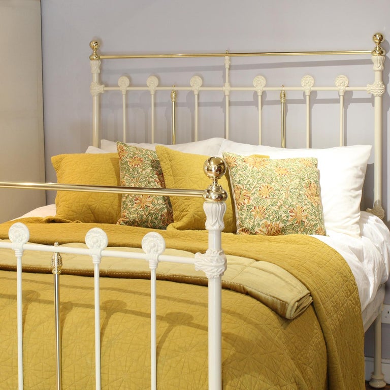 Brass and Iron Antique Bed in Cream, MK263 For Sale at 1stDibs
