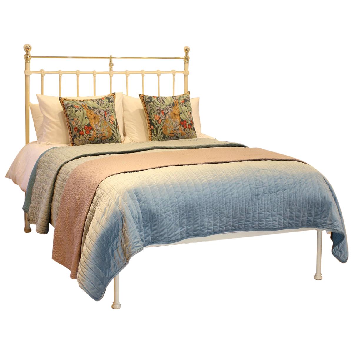 Brass and Iron Antique Platform Bed in Cream MK219