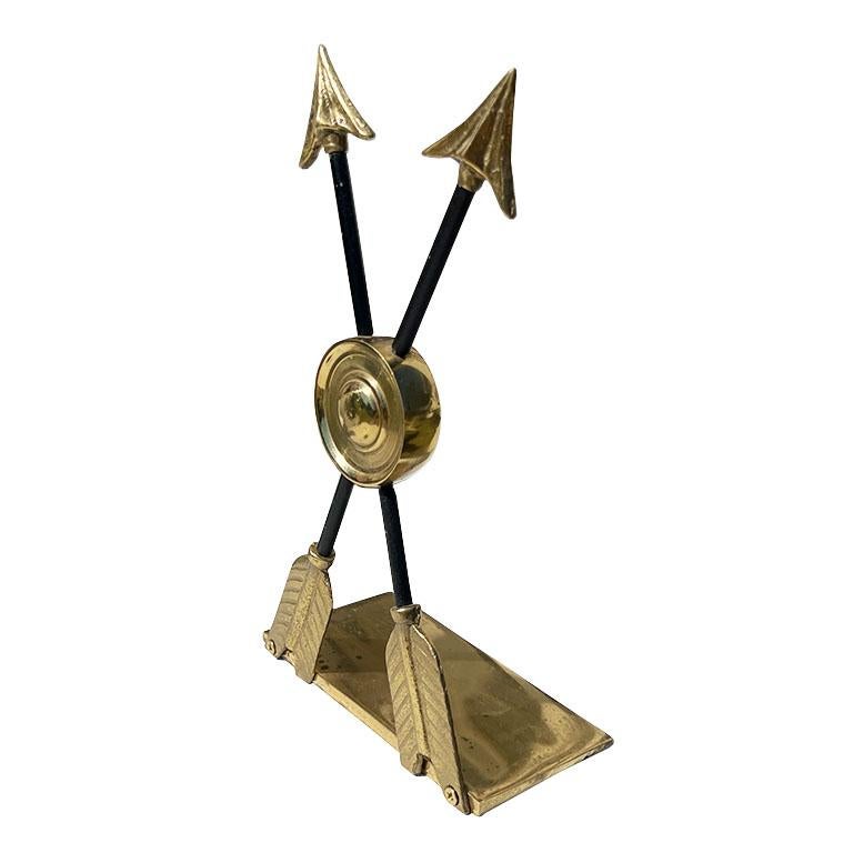 20th Century Brass and Iron Arrow Bookends in Brass and Black - A Pair