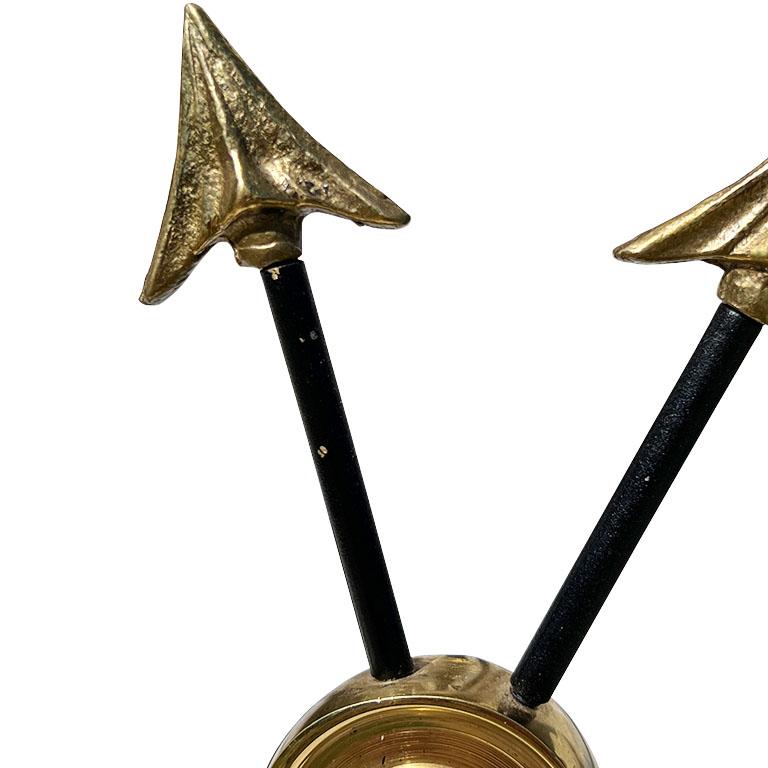 Metal Brass and Iron Arrow Bookends in Brass and Black - A Pair