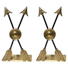 Brass and Iron Arrow Bookends in Brass and Black - A Pair