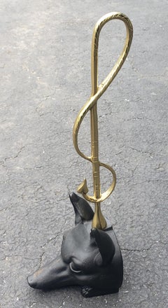 Brass and Iron Door Stop with Fox Head and Riding Crop