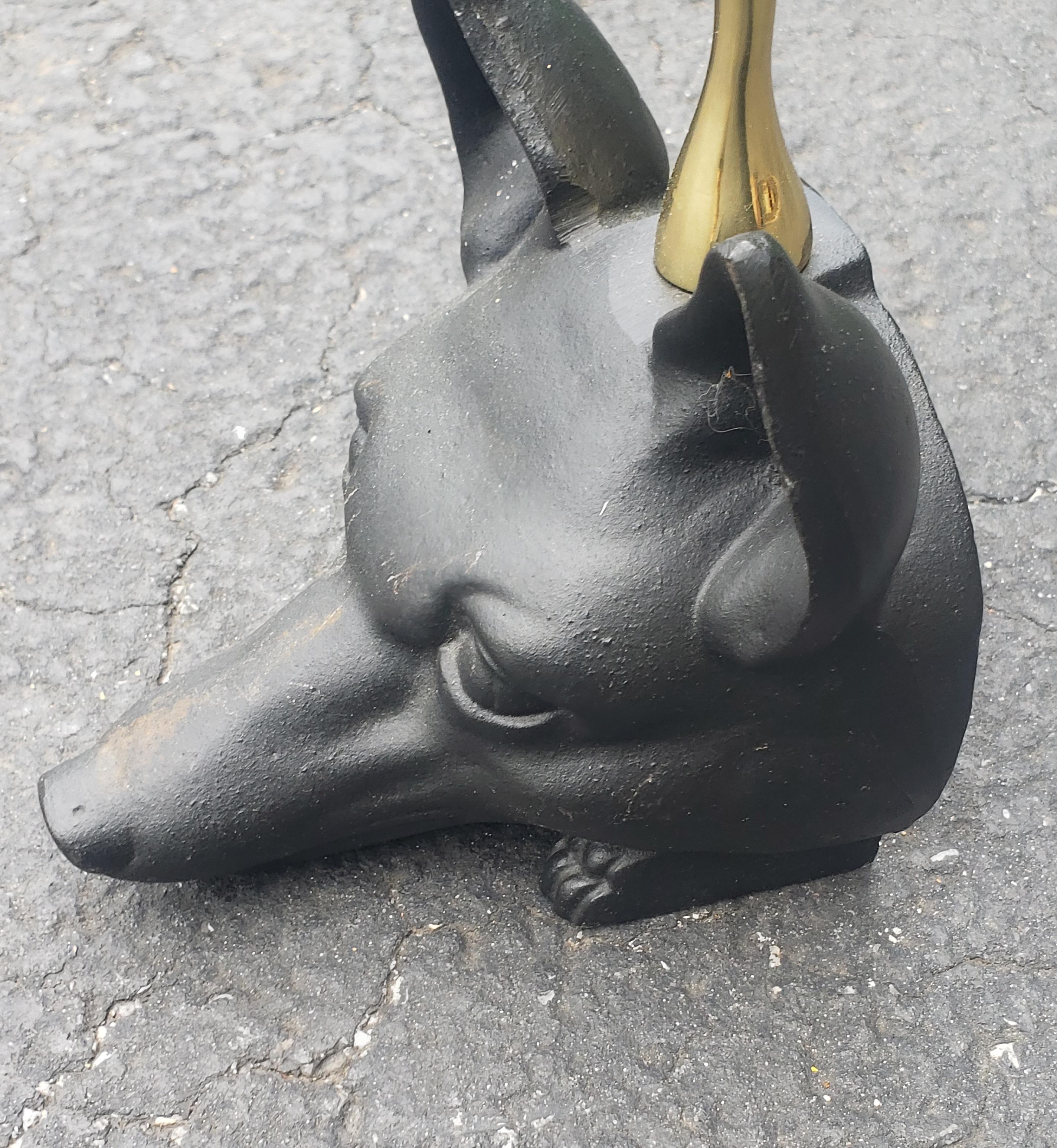 Metalwork Brass and Iron Door Stop with Fox Head and Riding Crop For Sale