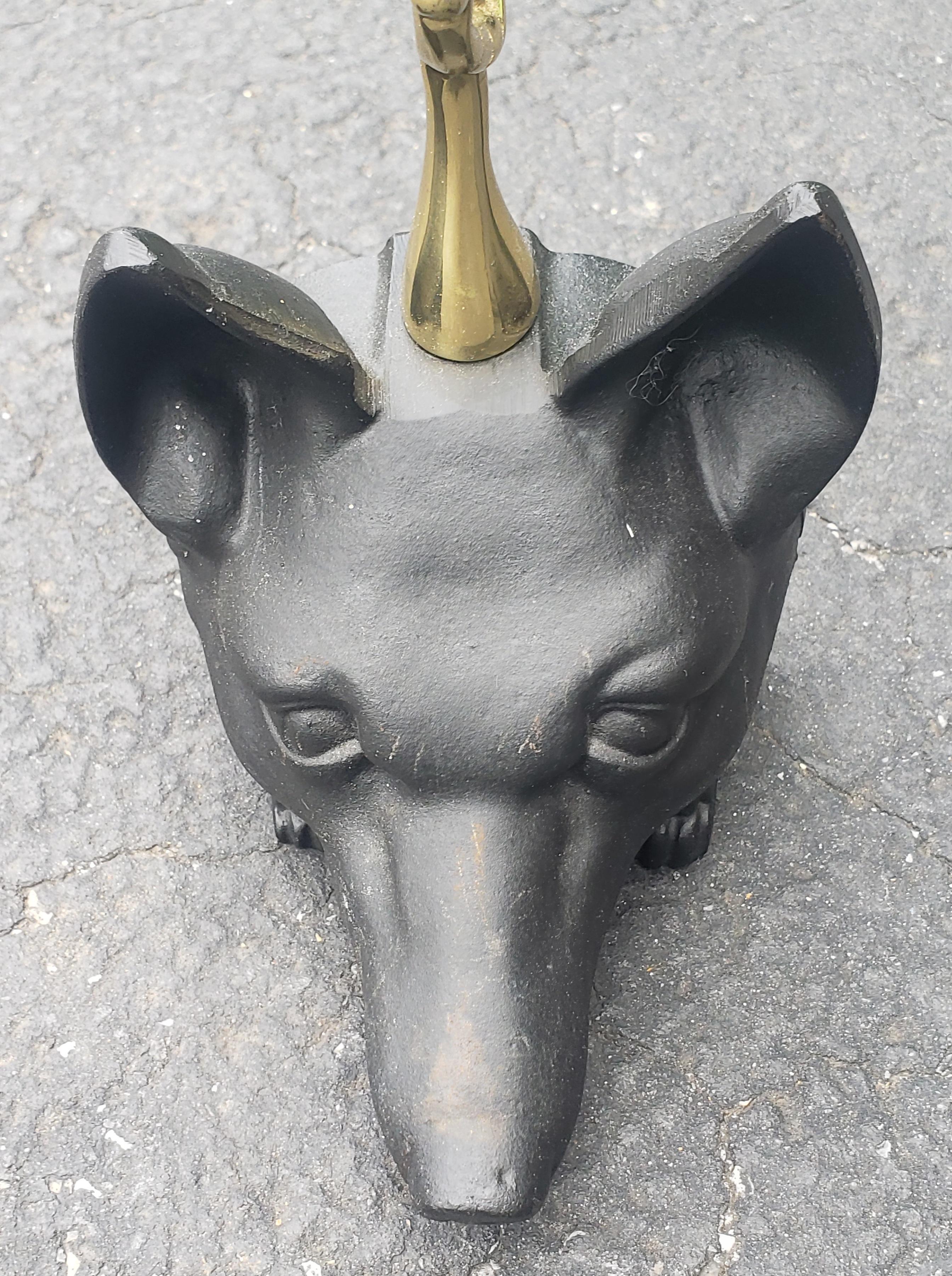 Brass and Iron Door Stop with Fox Head and Riding Crop In Good Condition For Sale In Germantown, MD