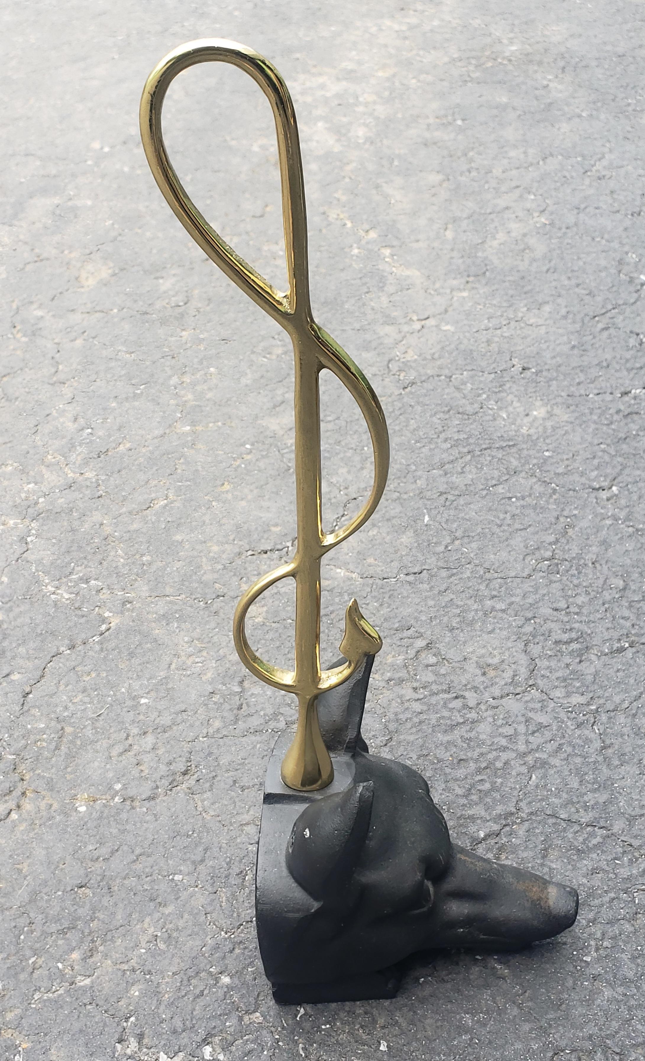 20th Century Brass and Iron Door Stop with Fox Head and Riding Crop For Sale
