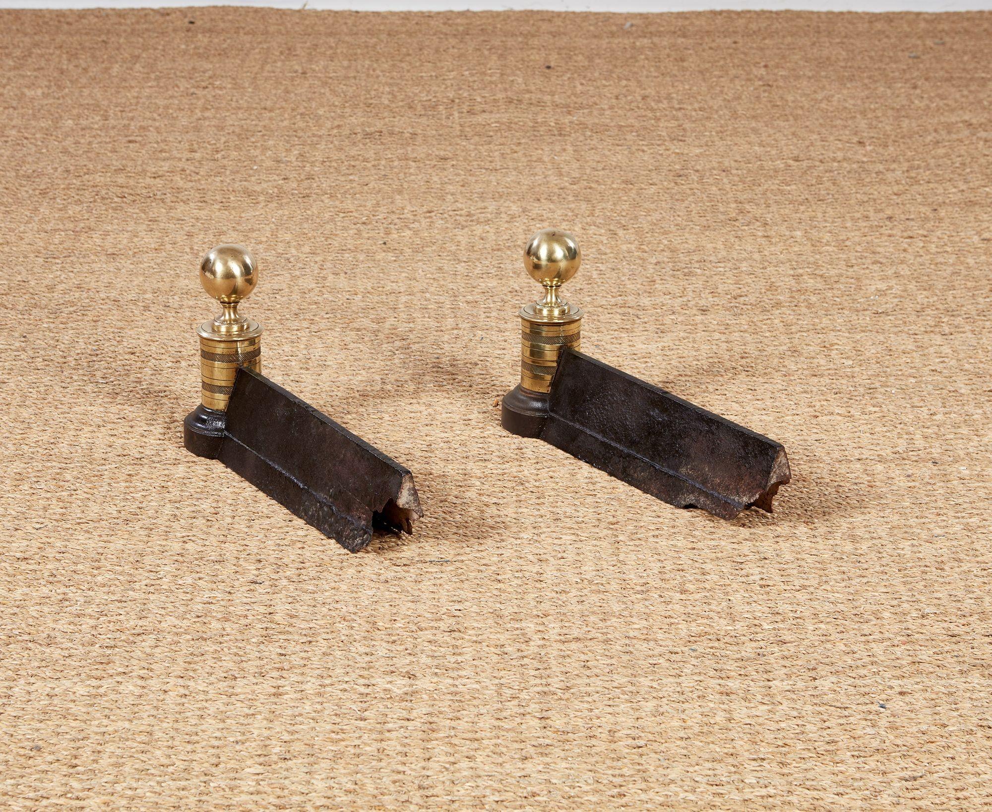 Brass and Iron Engine-Turned Andirons For Sale 5
