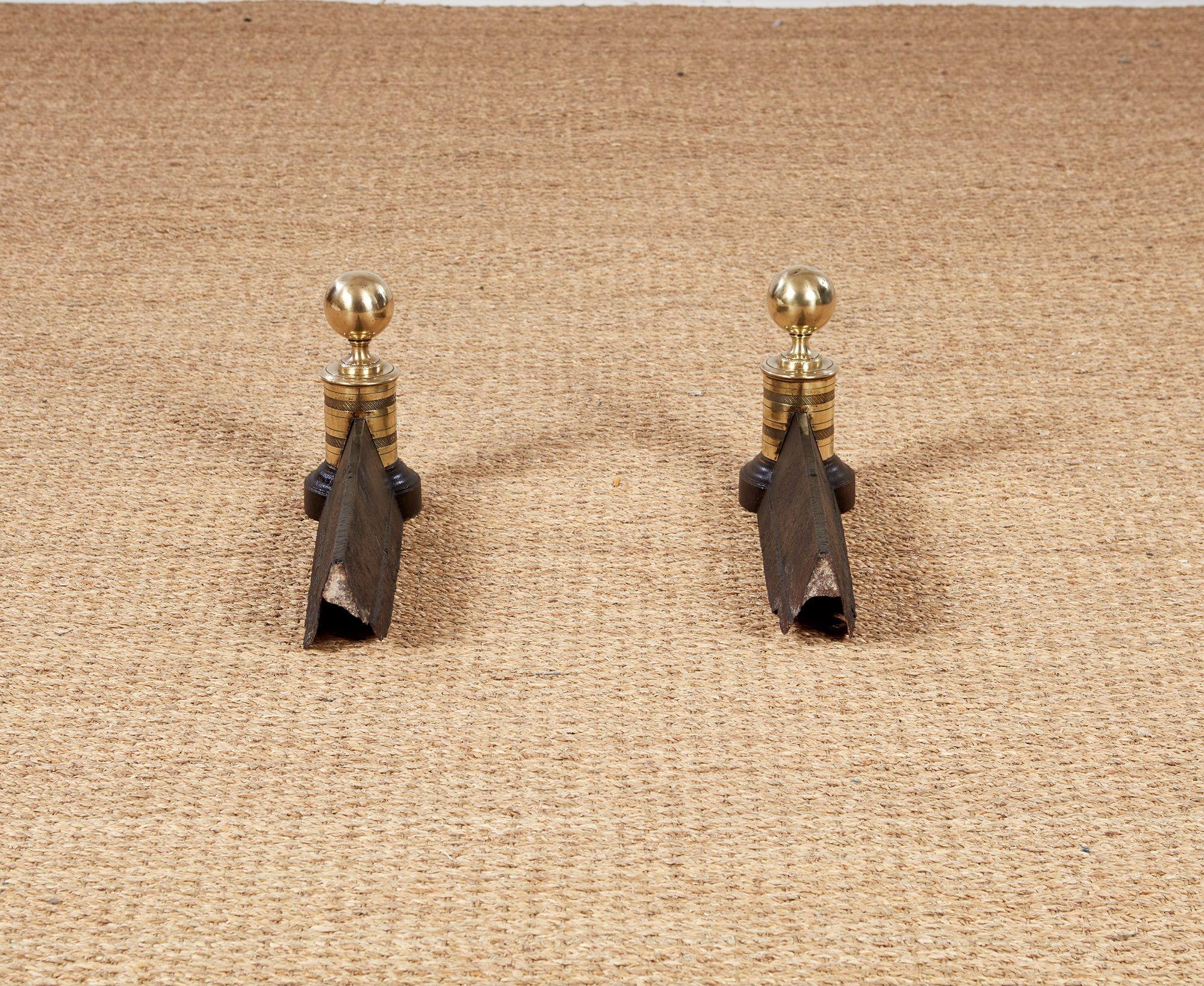 Brass and Iron Engine-Turned Andirons For Sale 6