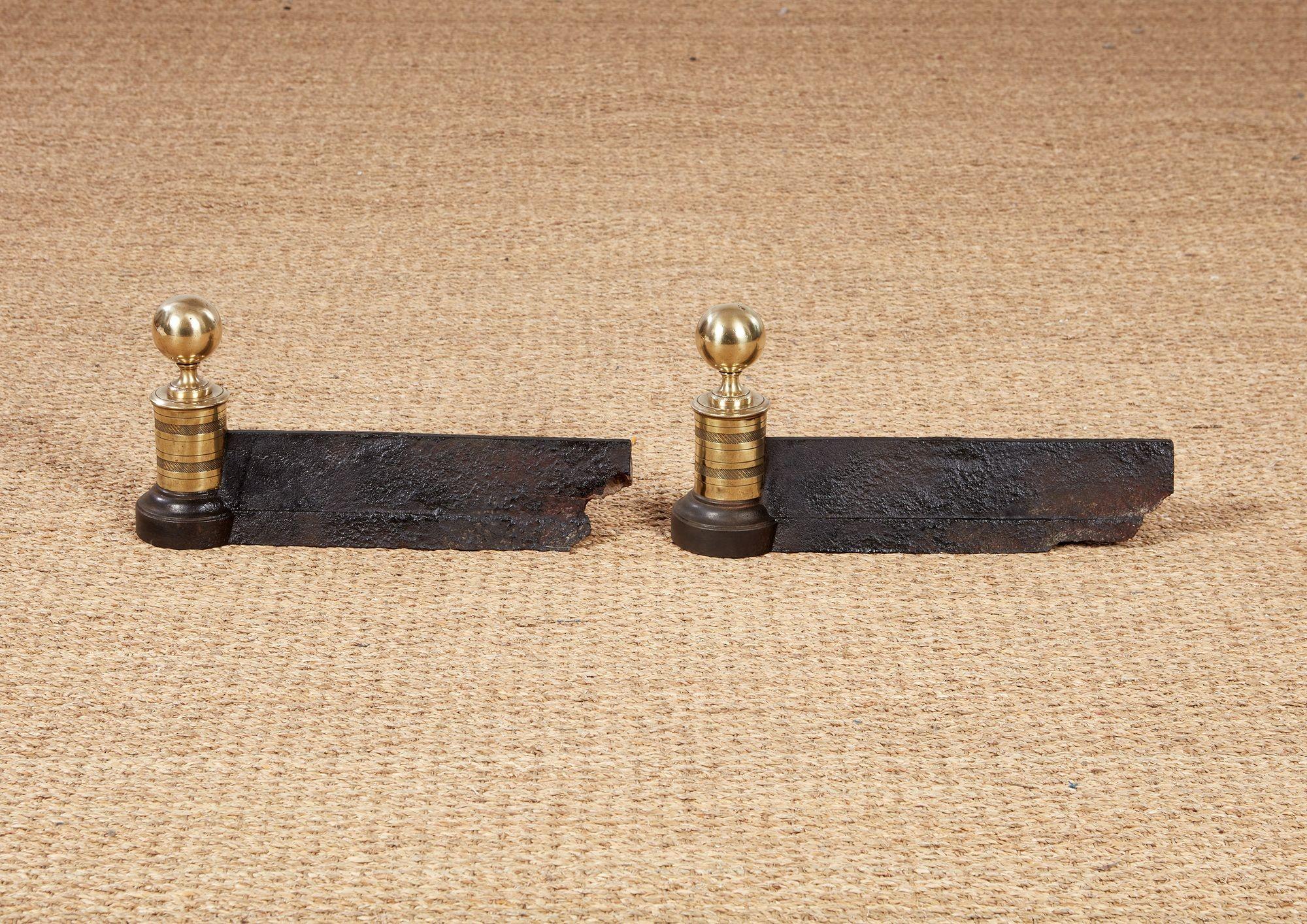 Mid-19th Century Brass and Iron Engine-Turned Andirons For Sale