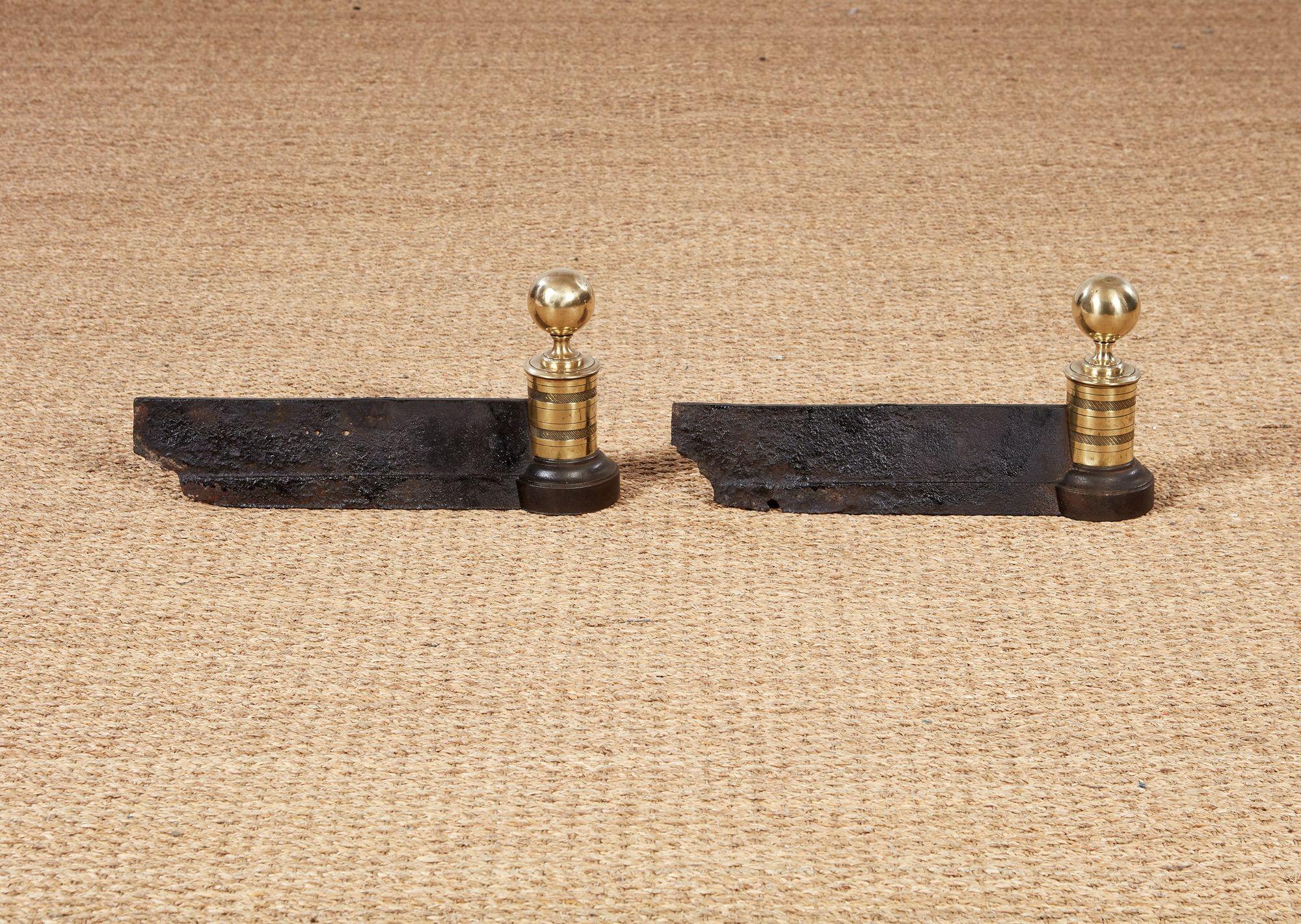 Brass and Iron Engine-Turned Andirons For Sale 1