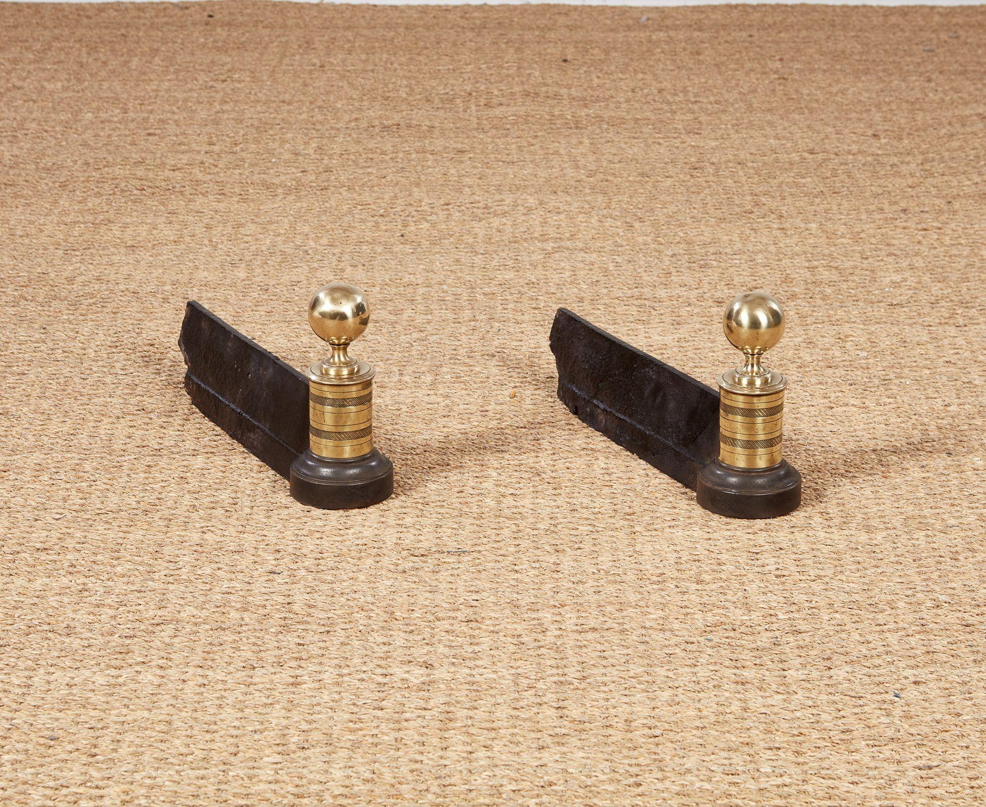 Brass and Iron Engine-Turned Andirons For Sale 2