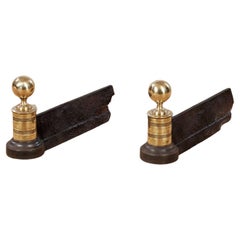 Brass and Iron Engine-Turned Andirons