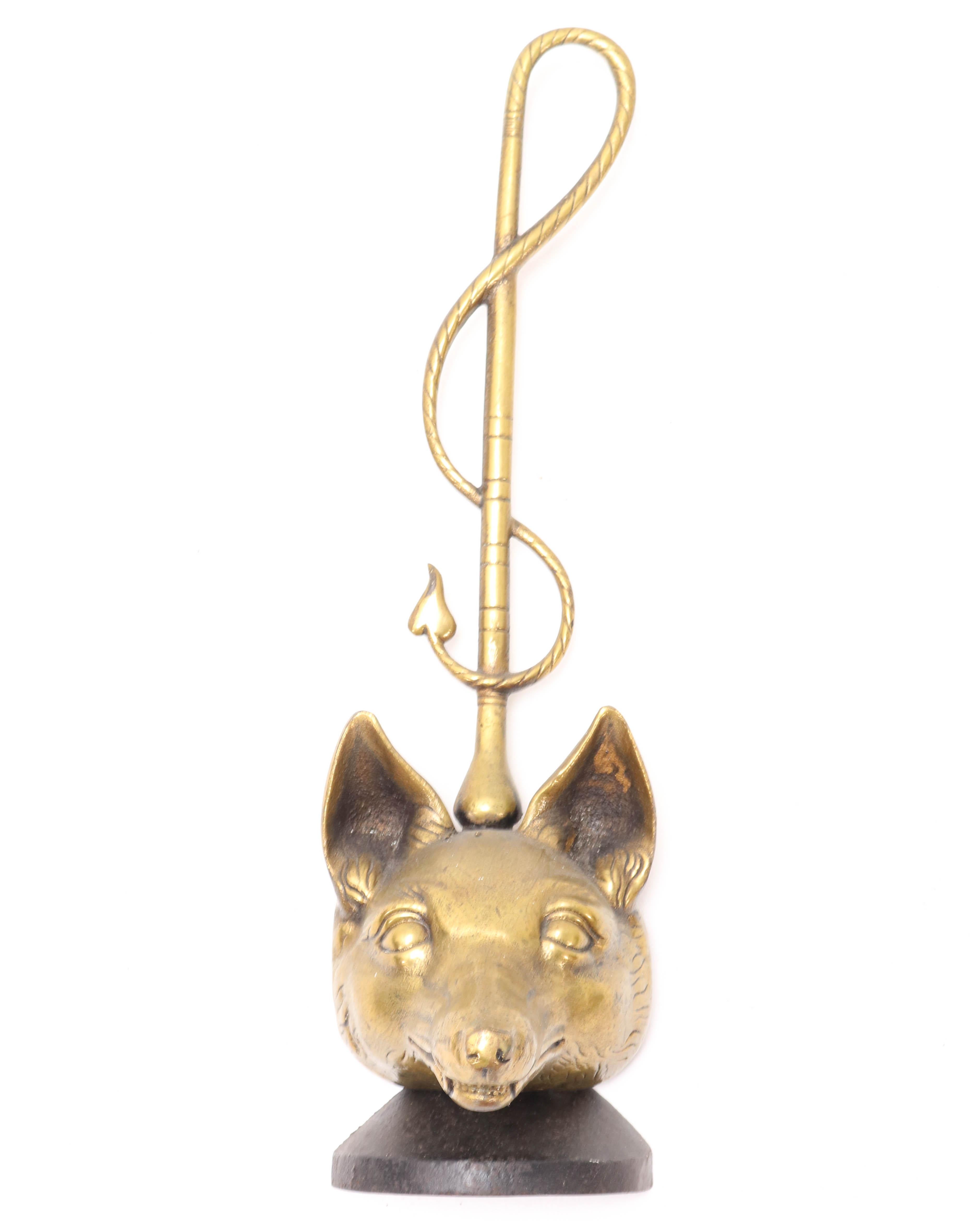 Art Deco Brass and Iron English Fox-Head Door Stop by Peerage, 1920s For Sale