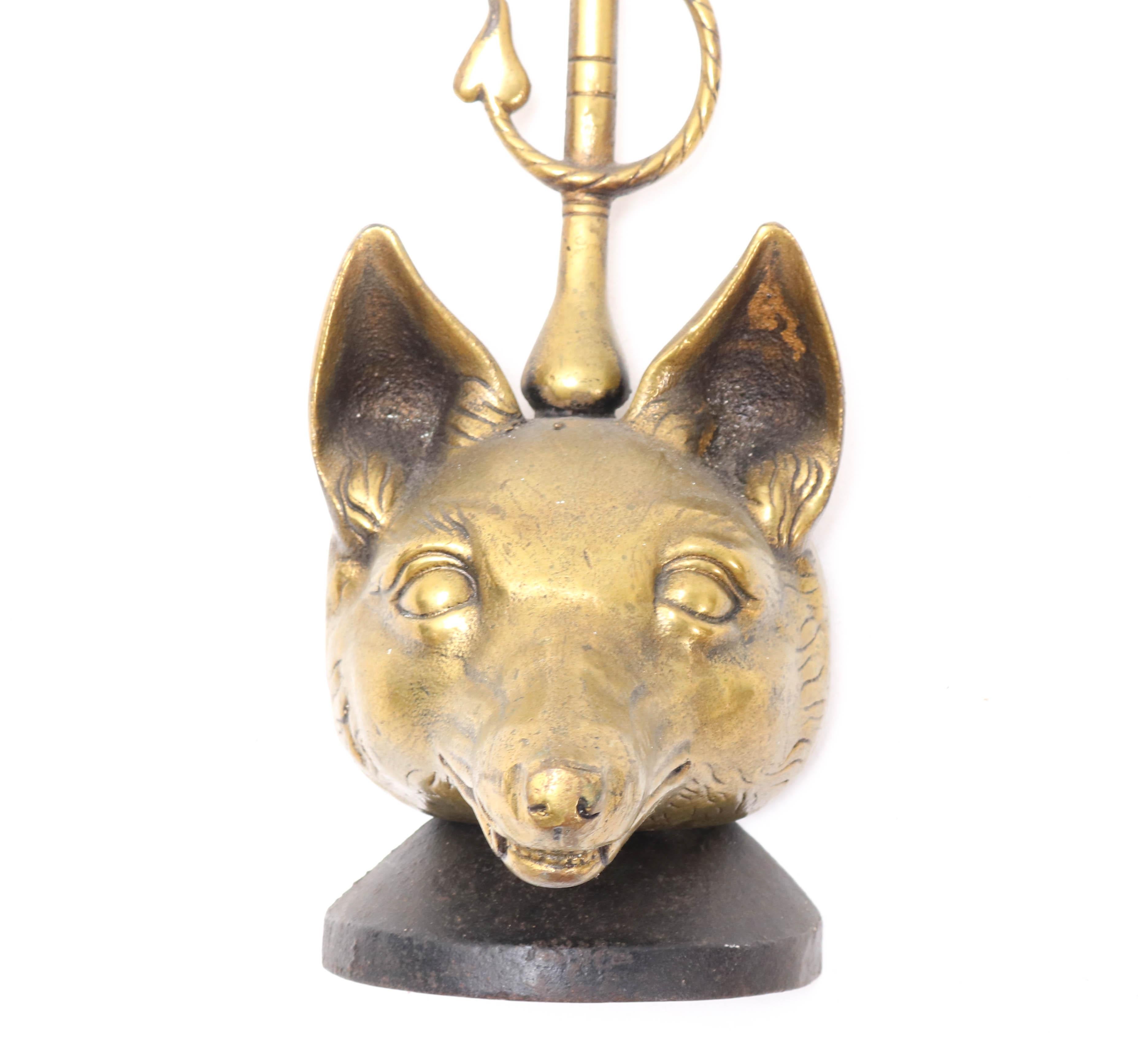 British Brass and Iron English Fox-Head Door Stop by Peerage, 1920s For Sale